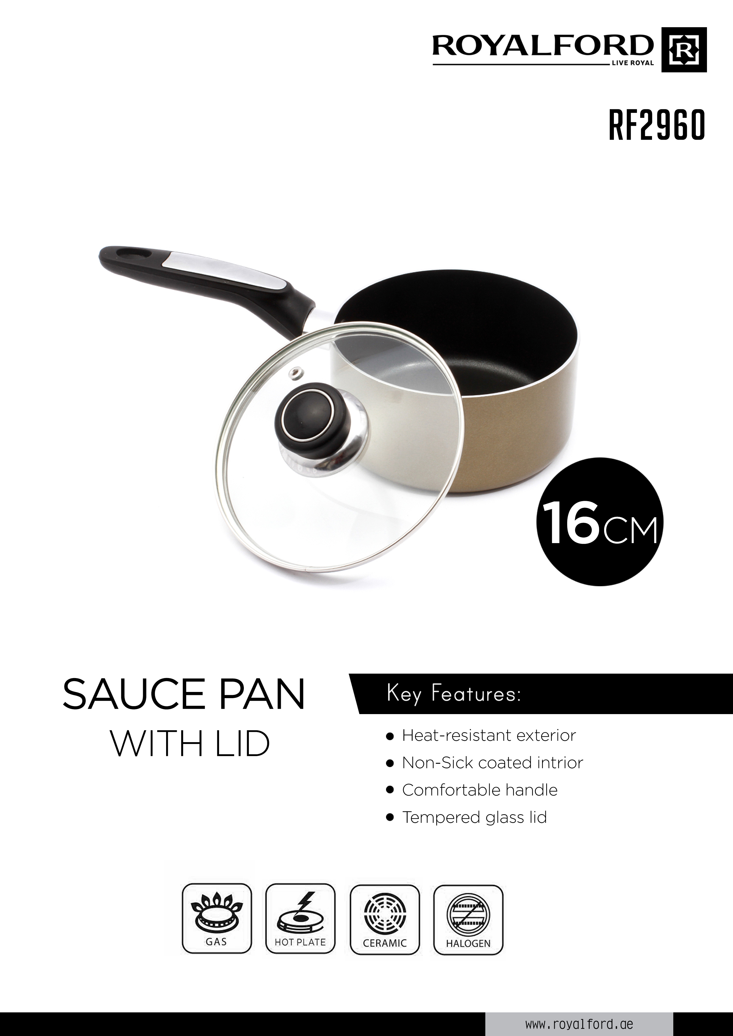 Royal Ford 16cm Stainless Steel Sauce Pan Induction Bottom