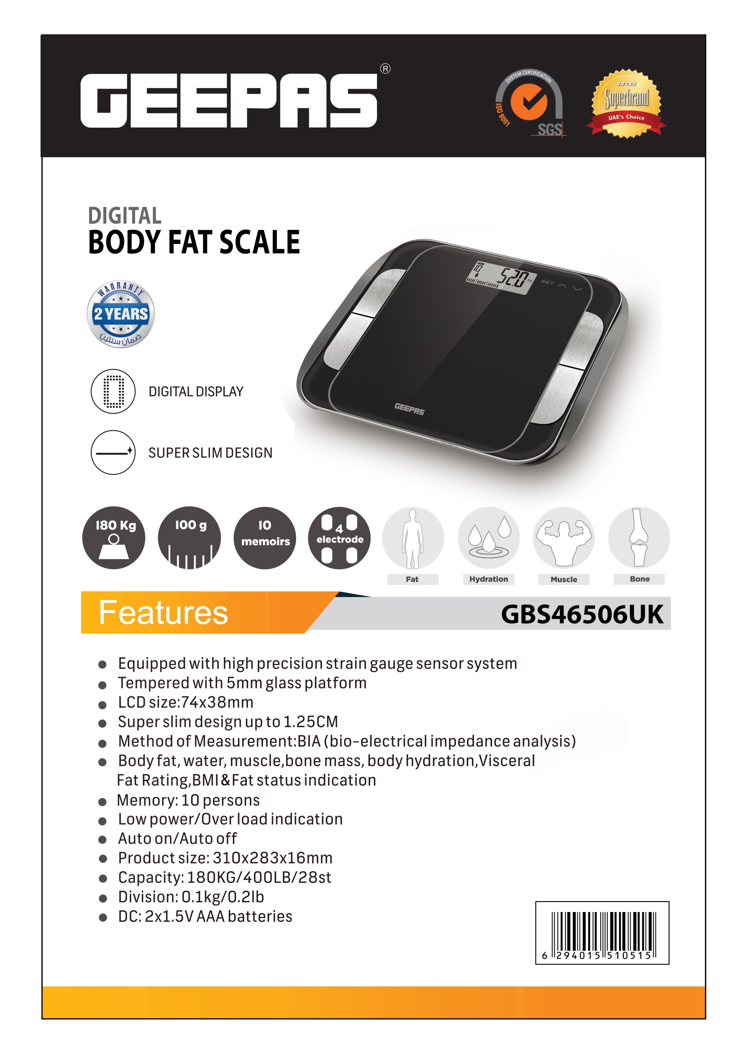 Buy Geepas Smart Body Scale, Portable Lightweight Bluetooth 5.0 with Led  Display GBS46522