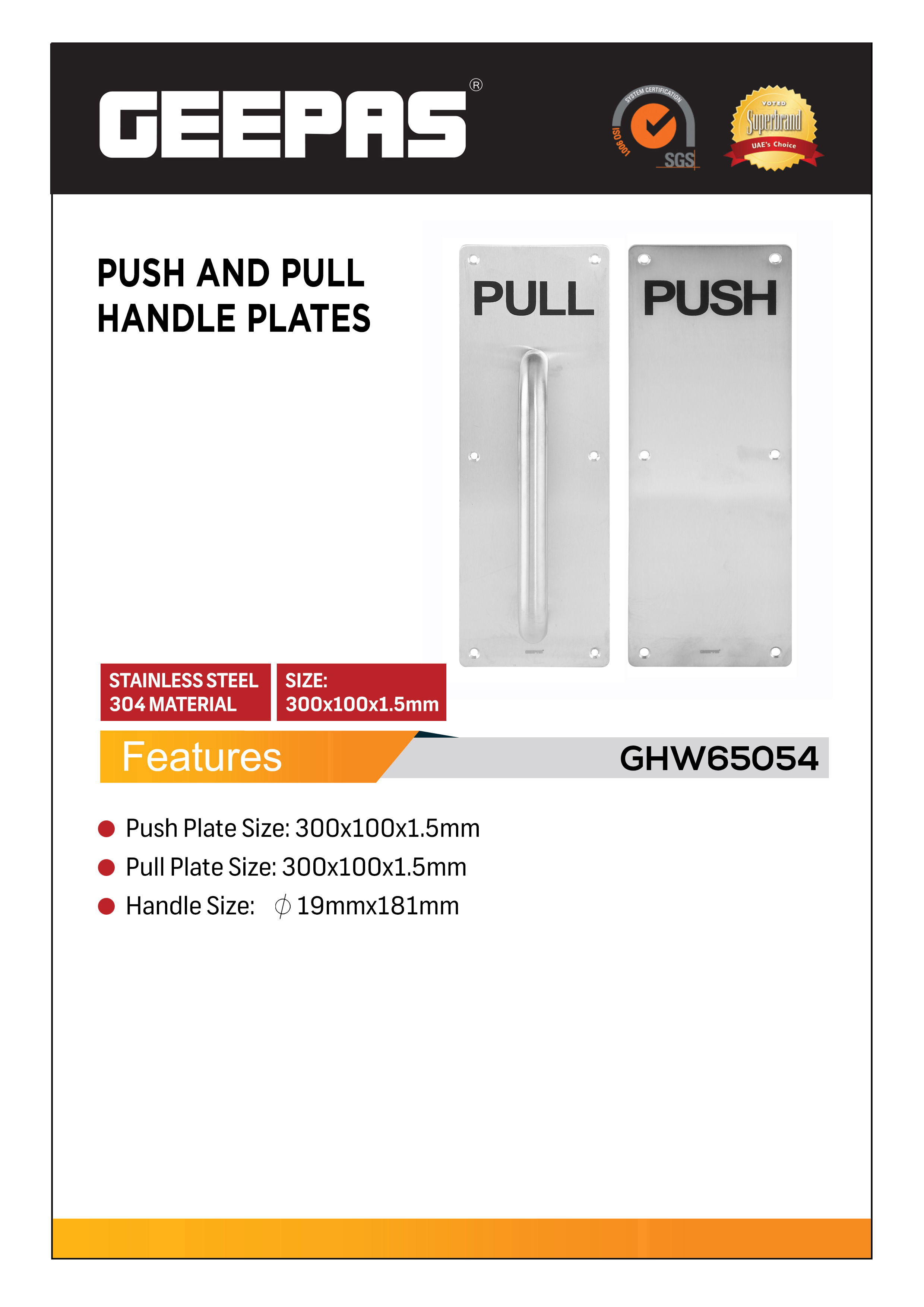 Pull Push Door Plate Handle Stainless Steel Heavy Duty Barn Door