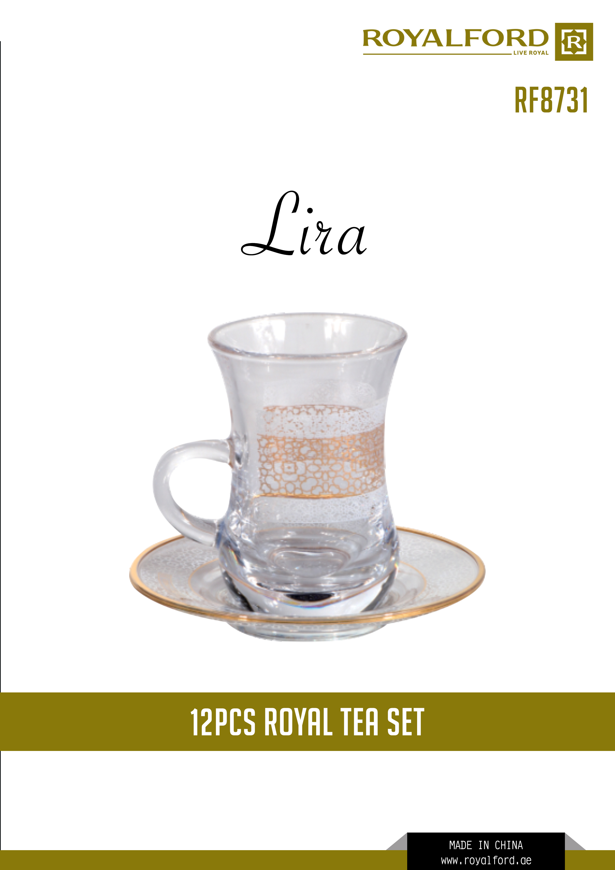 12 Pcs Lira Royal Tea Set - Made up of High Quality Glass for Regular Use, Ideal for Tea, Coffee, Latte, Cappuccino or Espresso Cup with Saucer