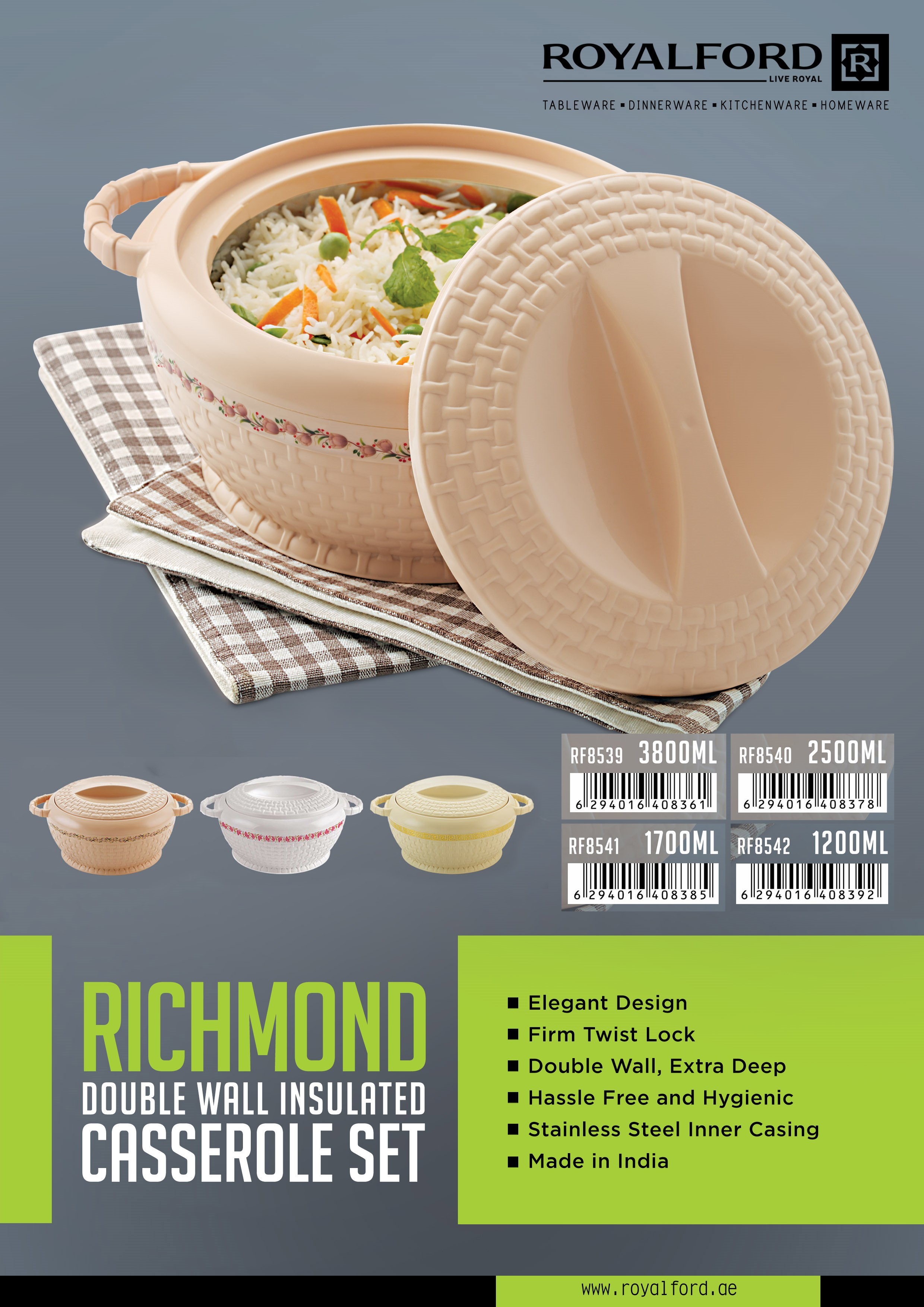 Buy Royalford 3Pc Hot Pot Insulated Food Warmer - Thermal Casserole Dish -  Double Wall Insulated Serving Online in UAE - Wigme