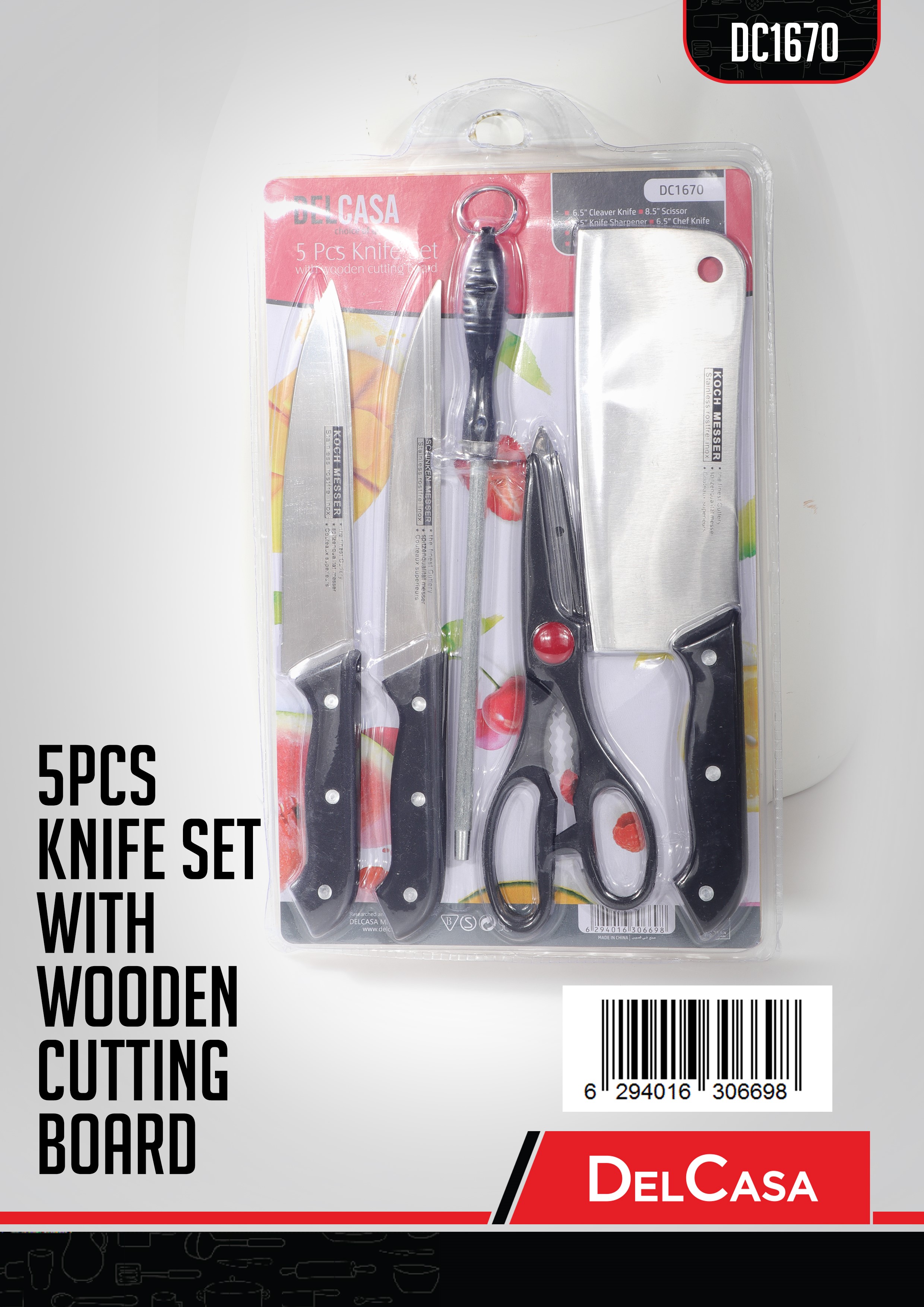 Buy Delcasa 5 Pcs Kitchen Knife Set With Cutting Board Online in