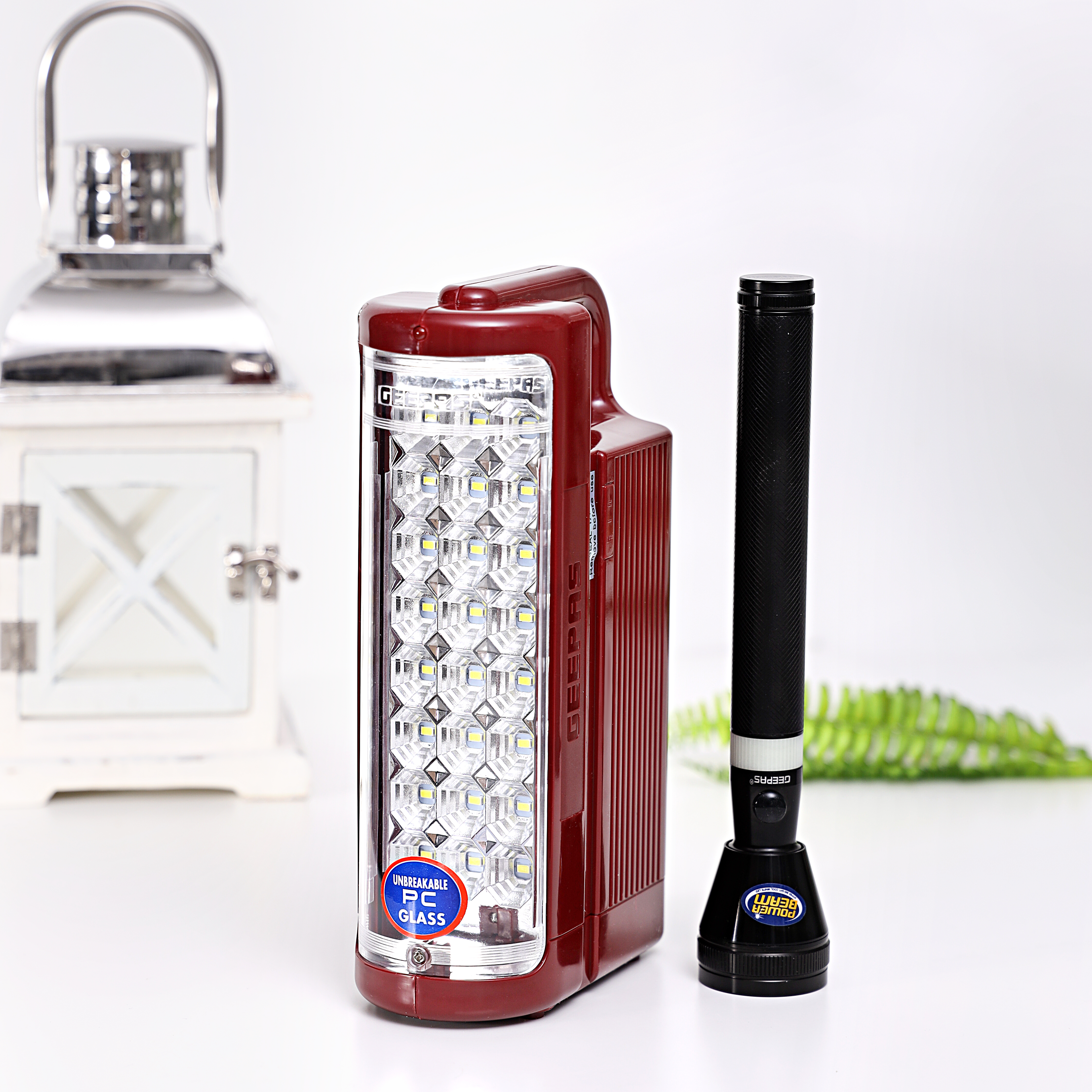 Geepas Rechargeable LED Lantern & 1Pc Torch, Emergency Lantern with Light  Dimmer Function