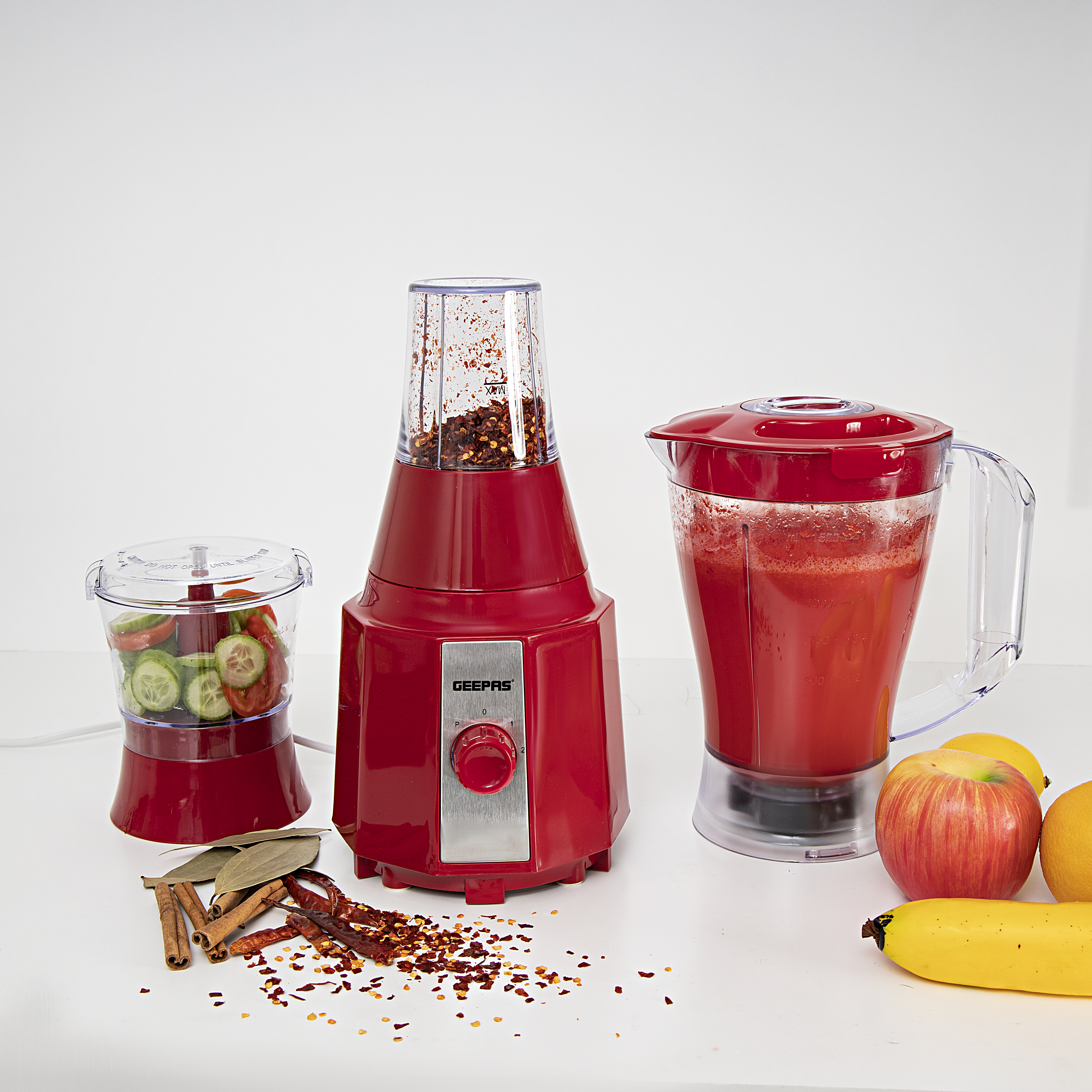 Geepas 400W 3 in 1 Multifunctional Blender, Stainless Steel Blades, 2  Speed Control with Pulse, Dry Mill & Mincer Included