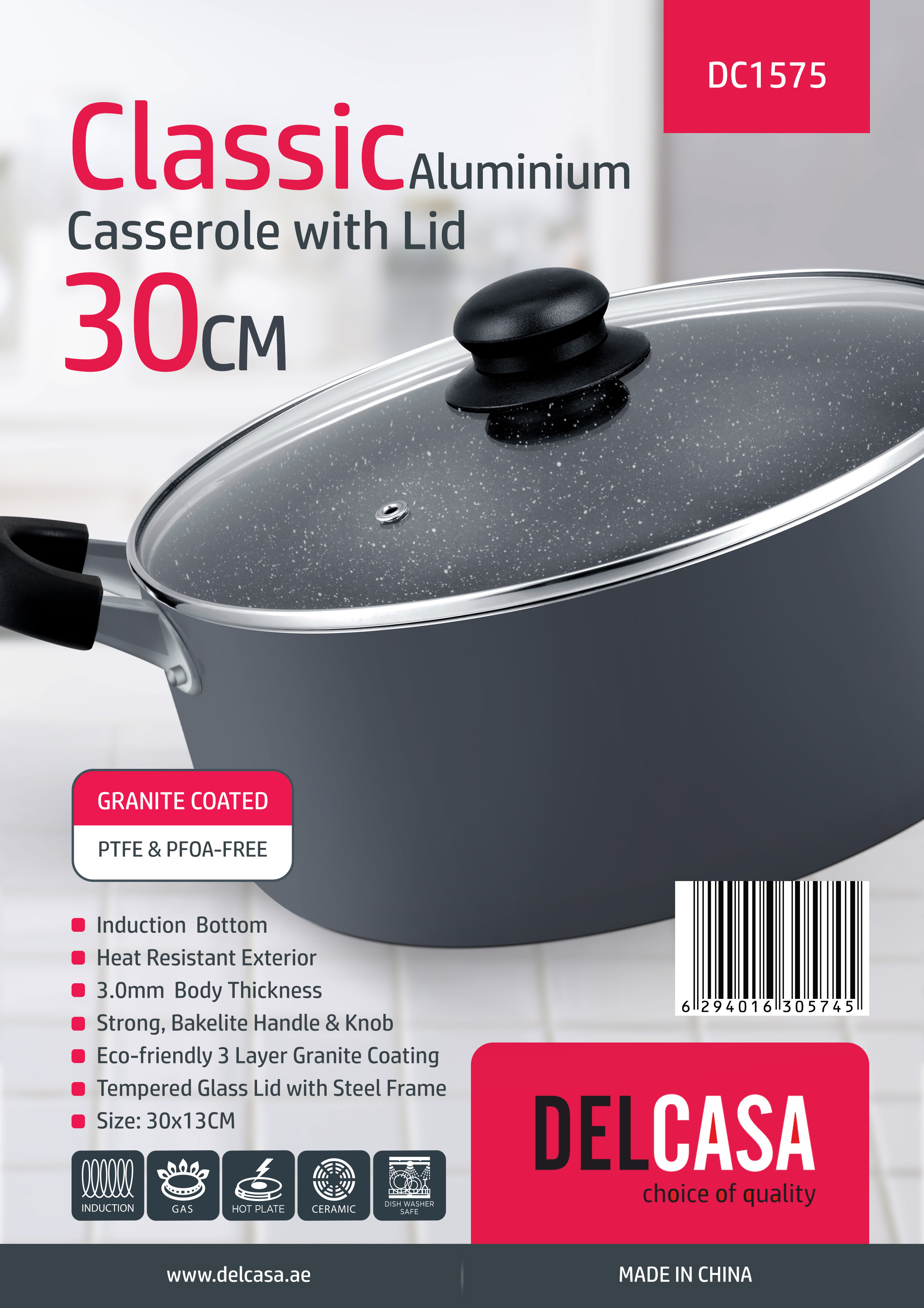 Buy Non-Stick Casserole with Glass Lid 18 cm Induction Base