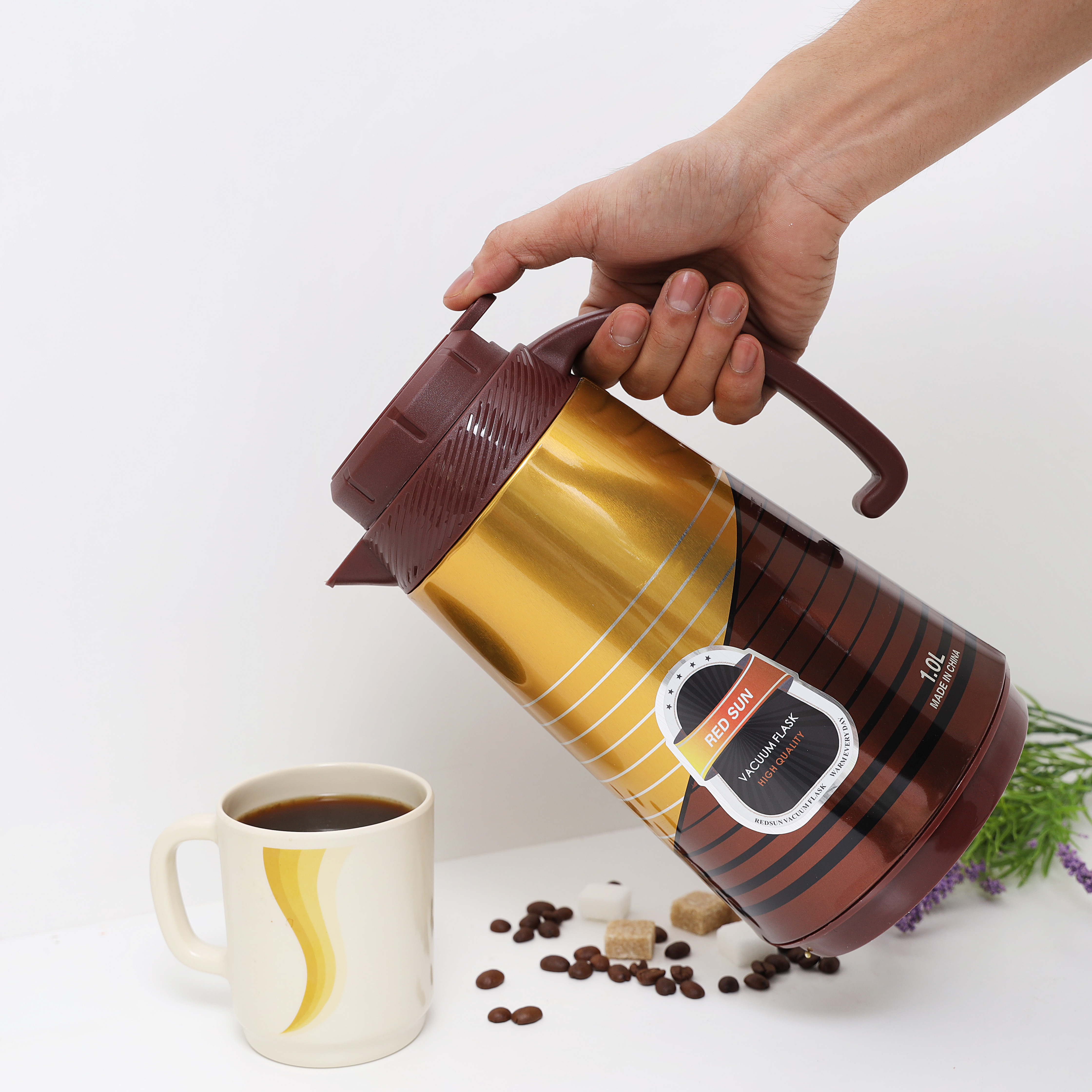 2.0L/1.5L big size wooden handle wide mouth stainless steel coffee/tea  thermos