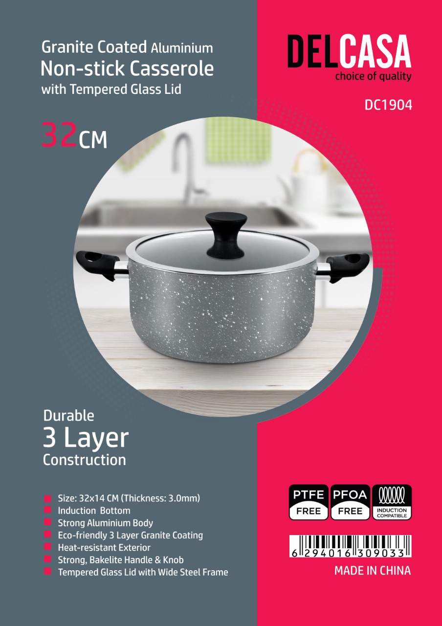 Buy Non-Stick Casserole with Glass Lid 18 cm Induction Base