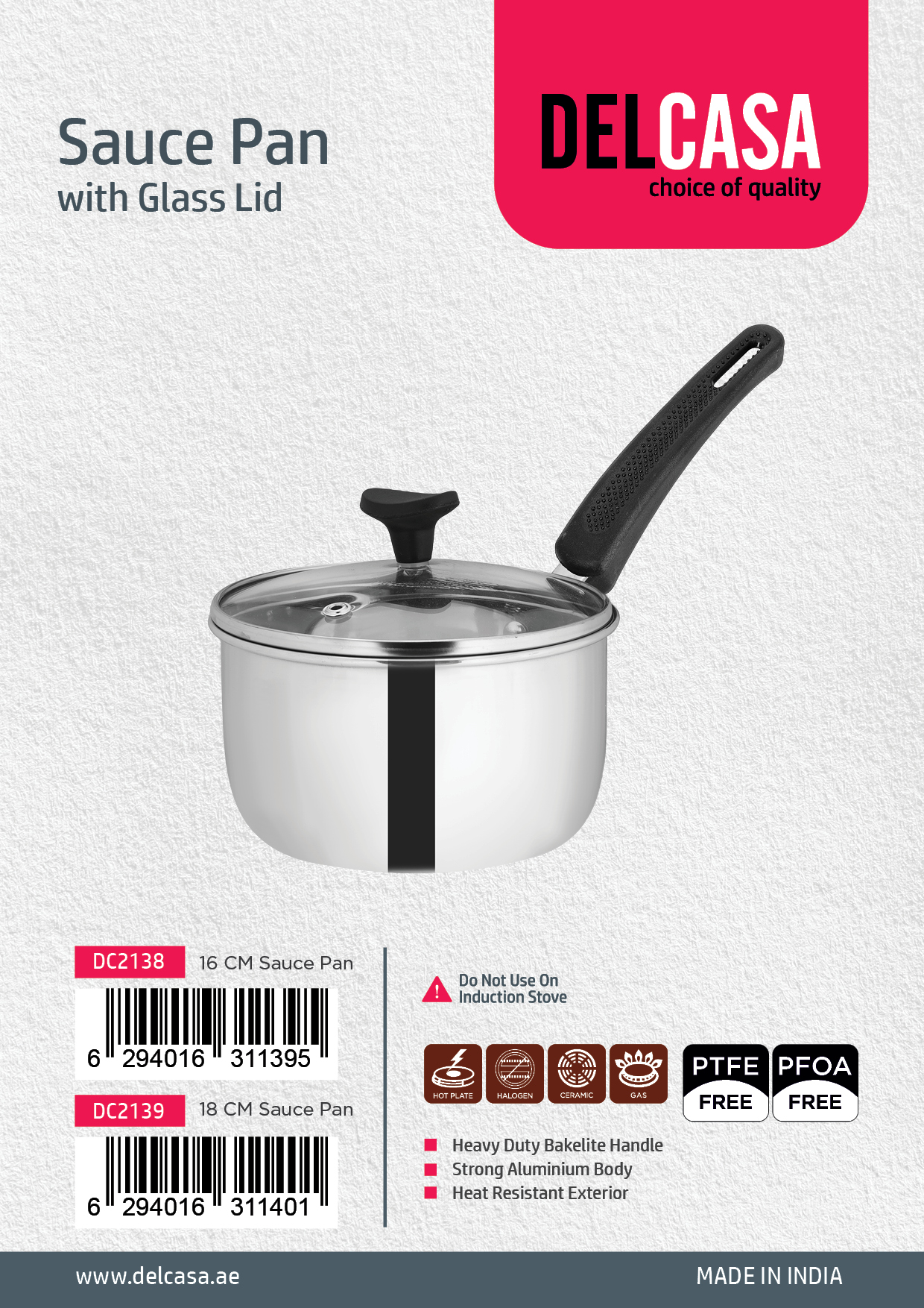 Delcasa Sauce Pan with Glass Lid - 16CM