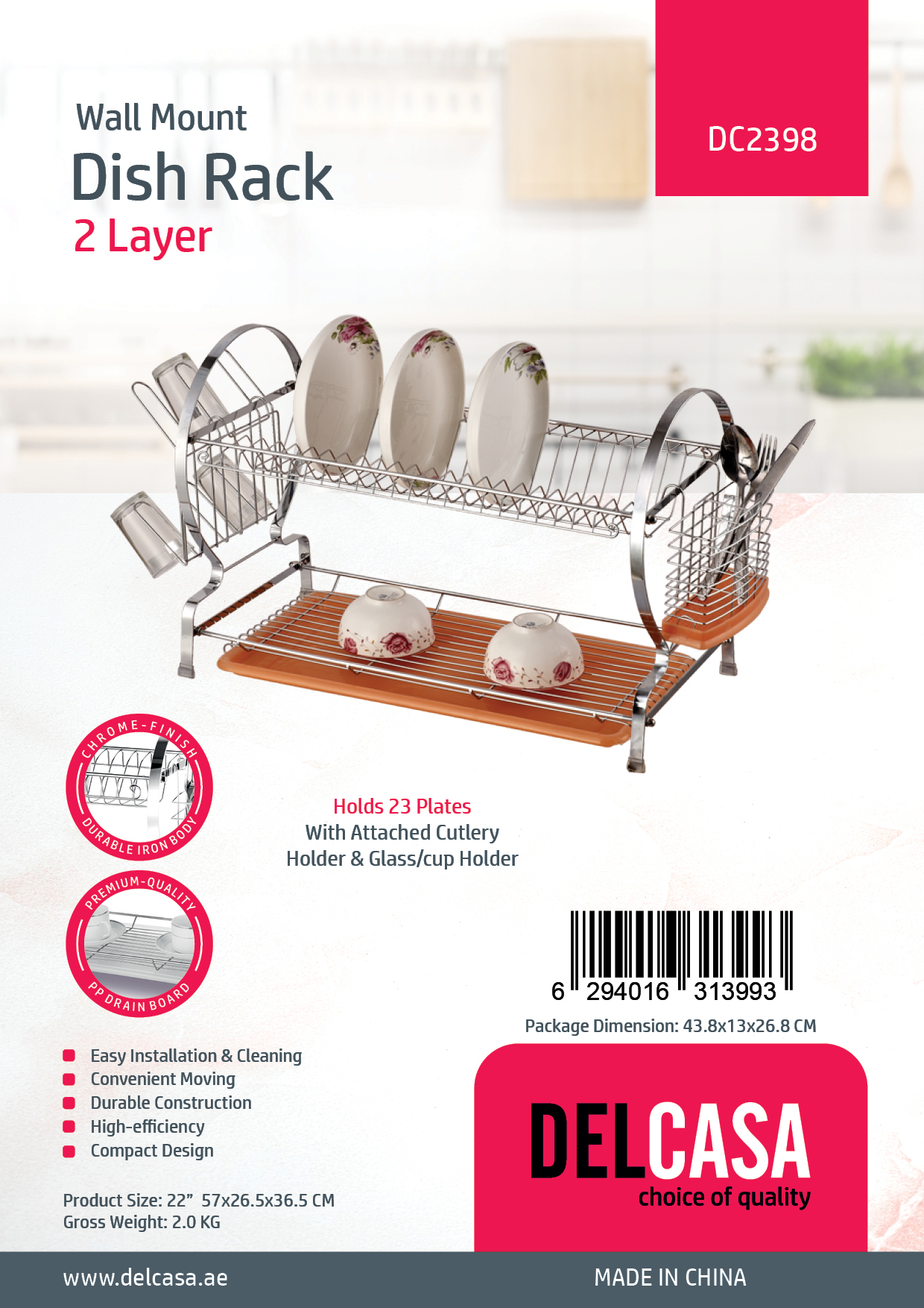 Delcasa 2Layer Wall hanging Dish Rack