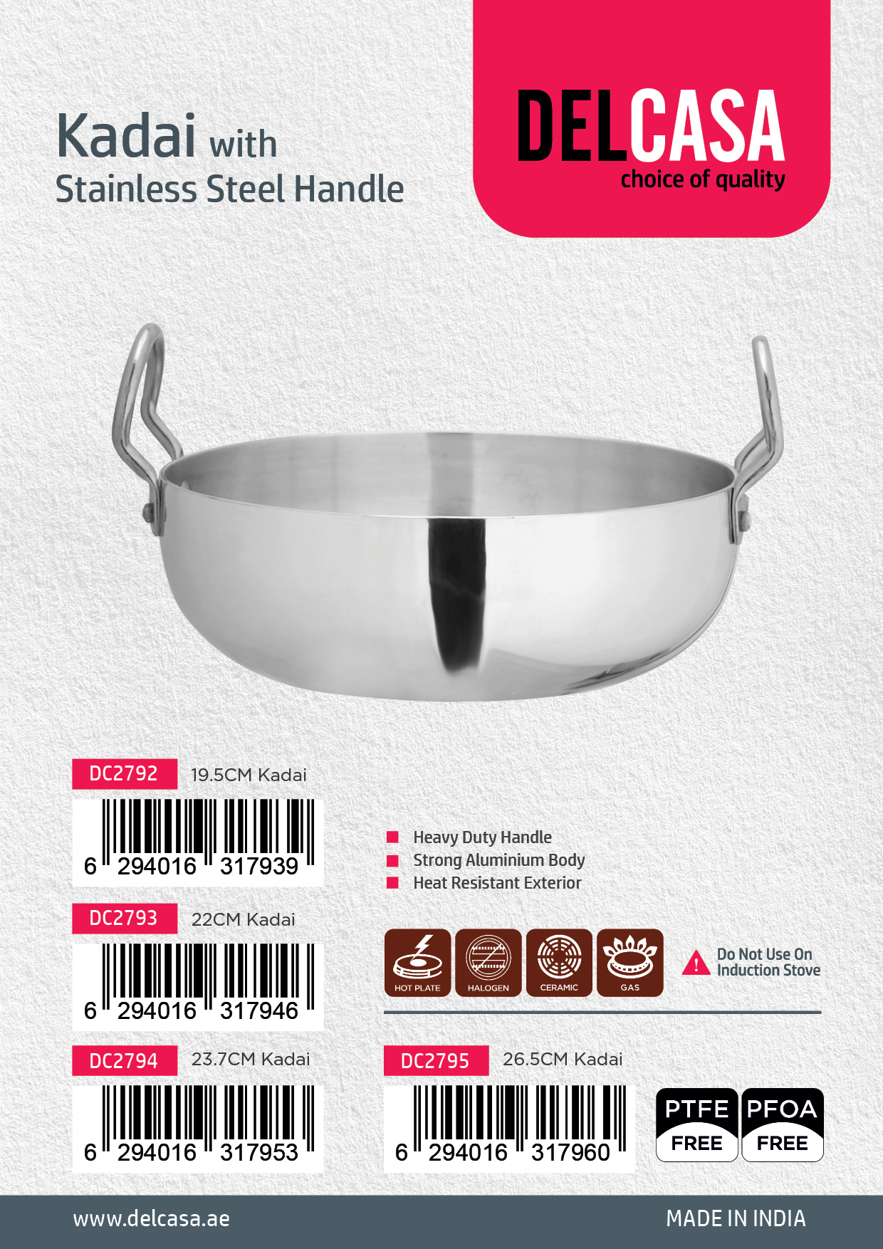 Delcasa Stainless Steel Deep Kadai - 25 cm