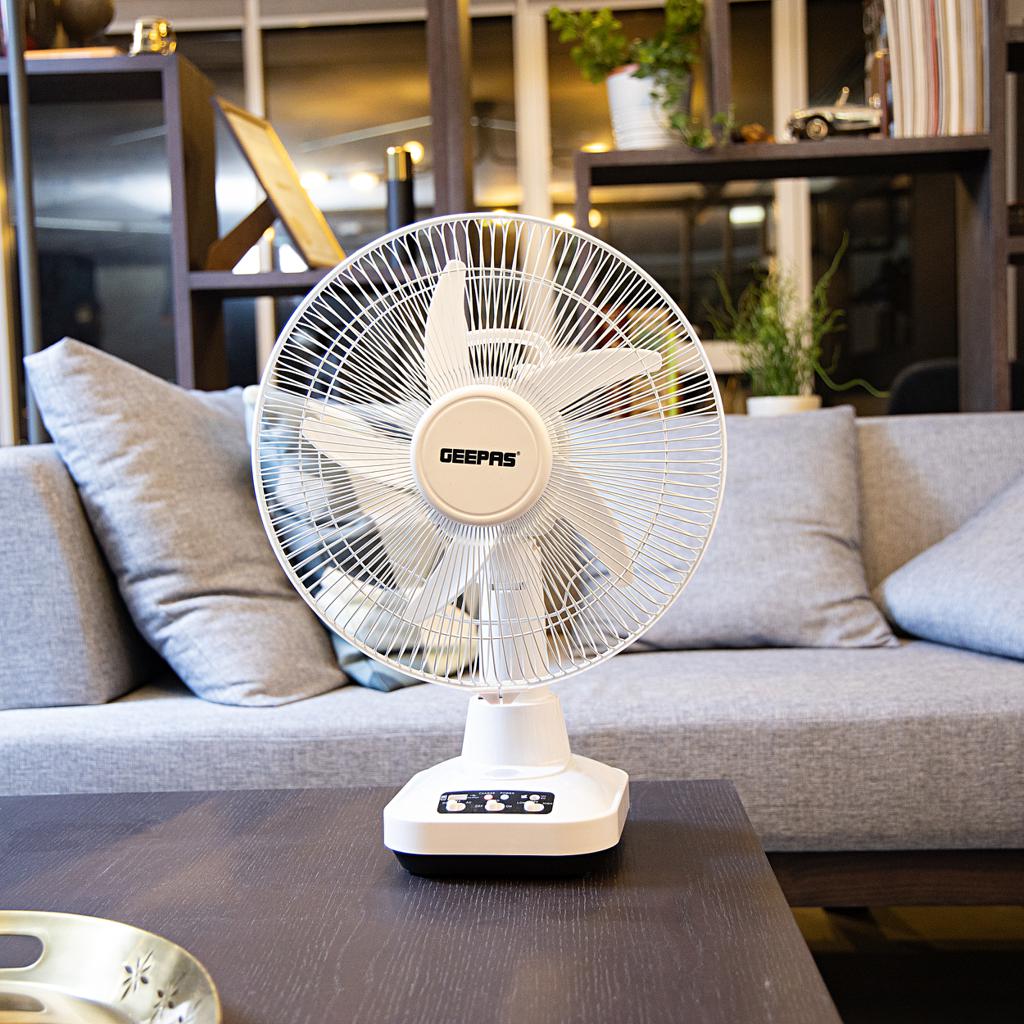 Geepas 12'' Rechargeable Oscillating Fan - 2 Speed Settings with  Oscillating/Rotating and Static Feature