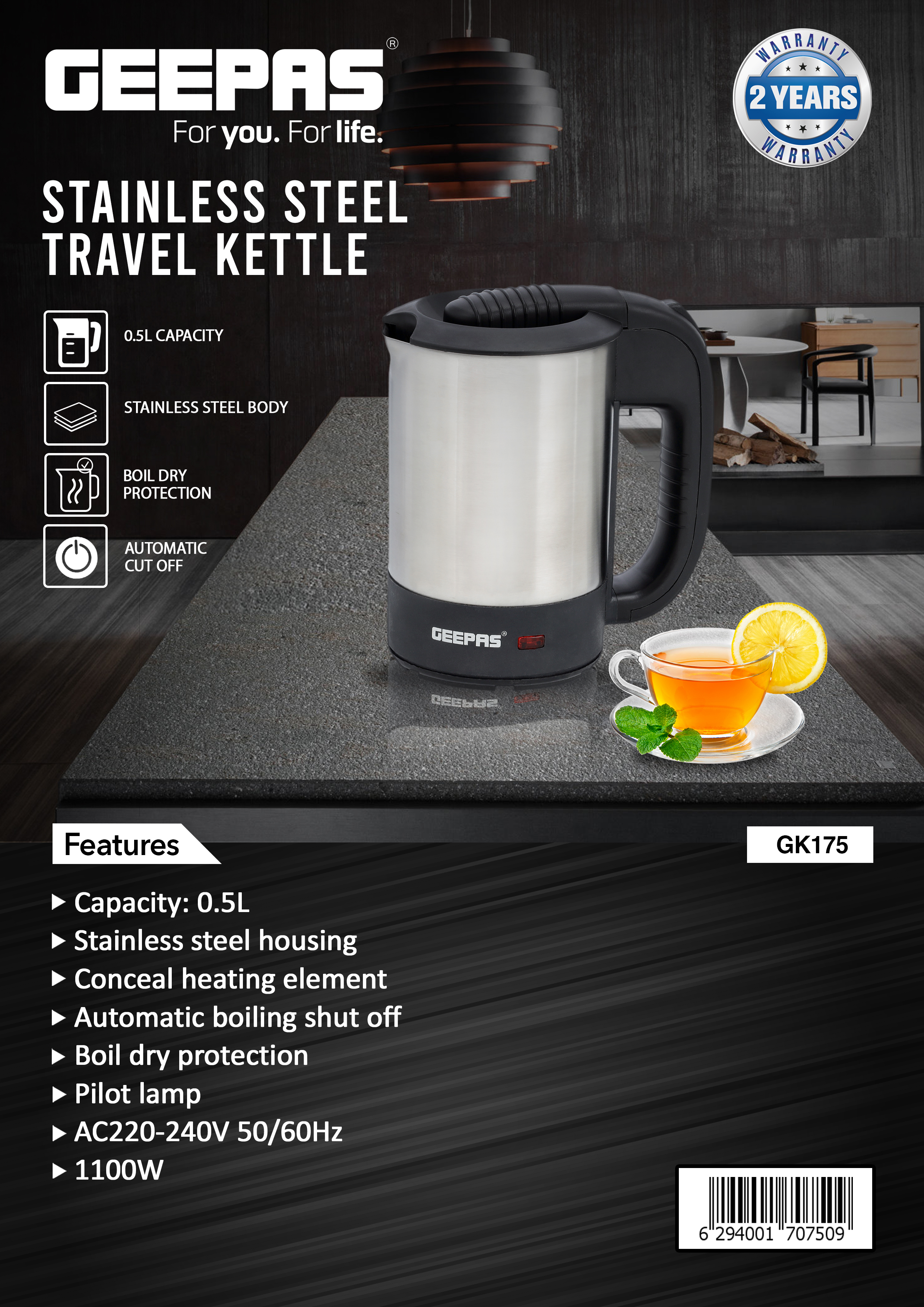 Electric Travel Kettle, Stainless Steel Small Water Kettle, 0.5L