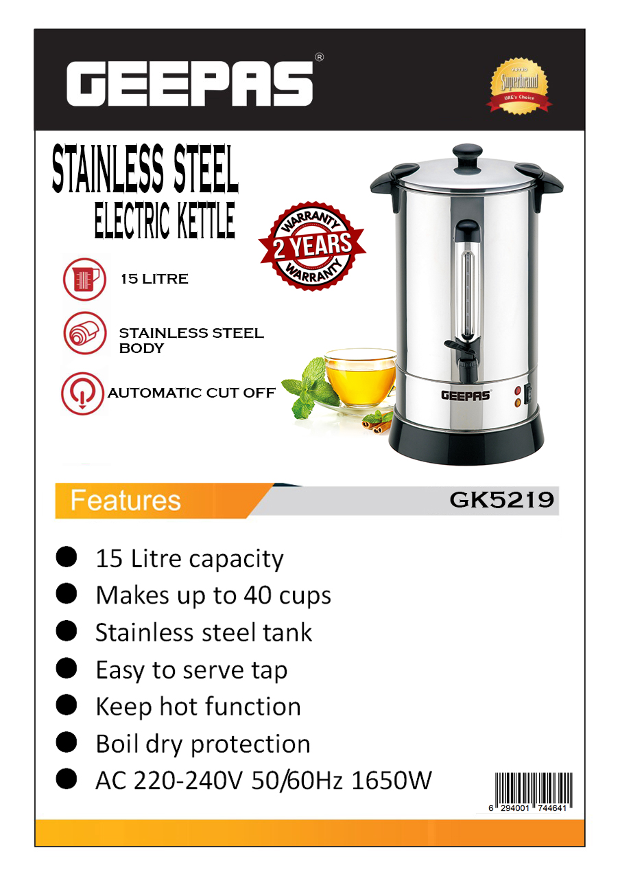 Stainless Steel Electric Kettle, 15L Tap Kettle, GK5219, Hot Water  Dispenser with Automatic Temperature Control, Indicator Lights