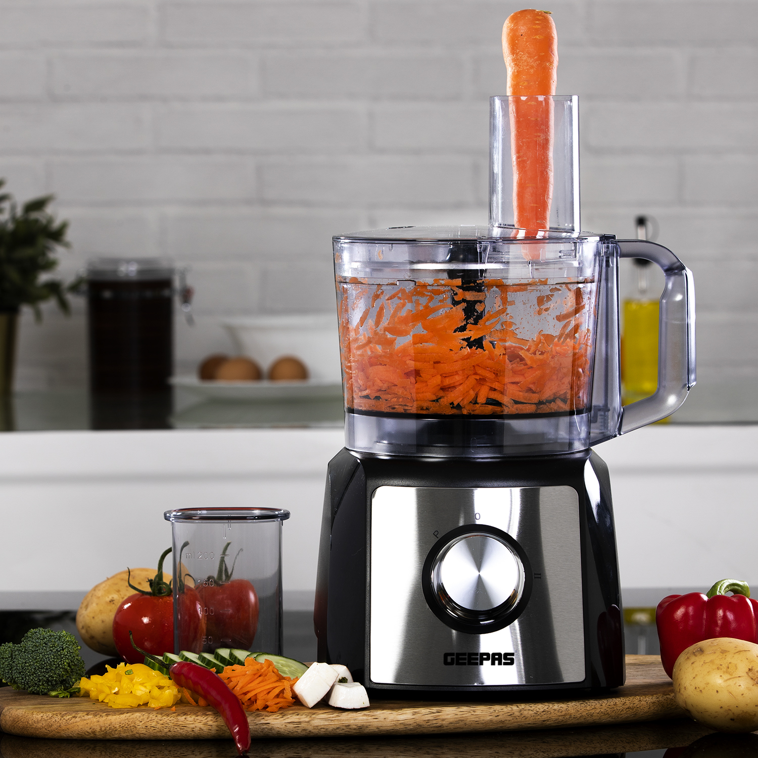 Geepas 1200W Compact Food Processor and Blender, Stainless Steel