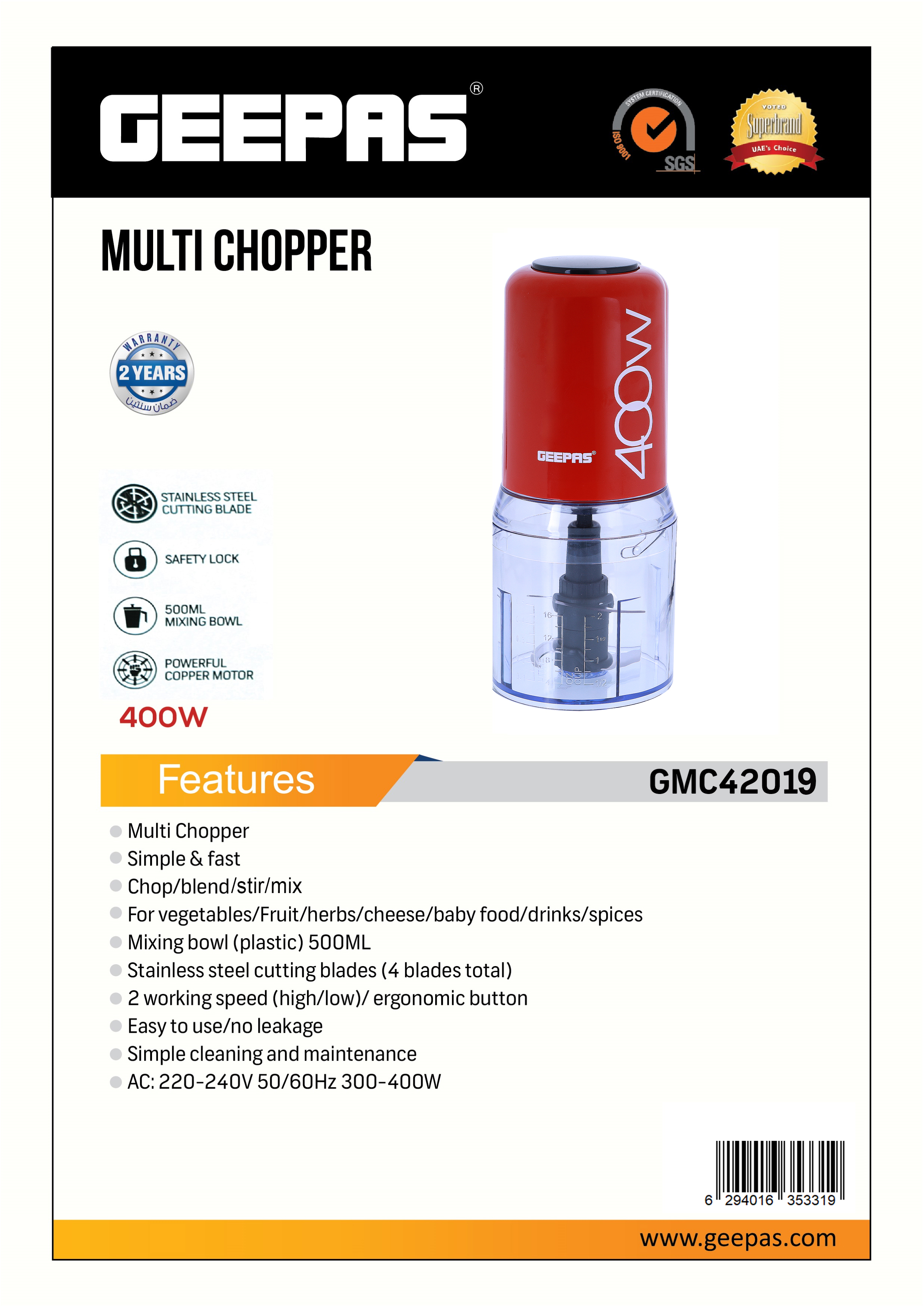 400W Mini Food Processor - 500ML Capacity Food Chopper, 4 Bi-Level