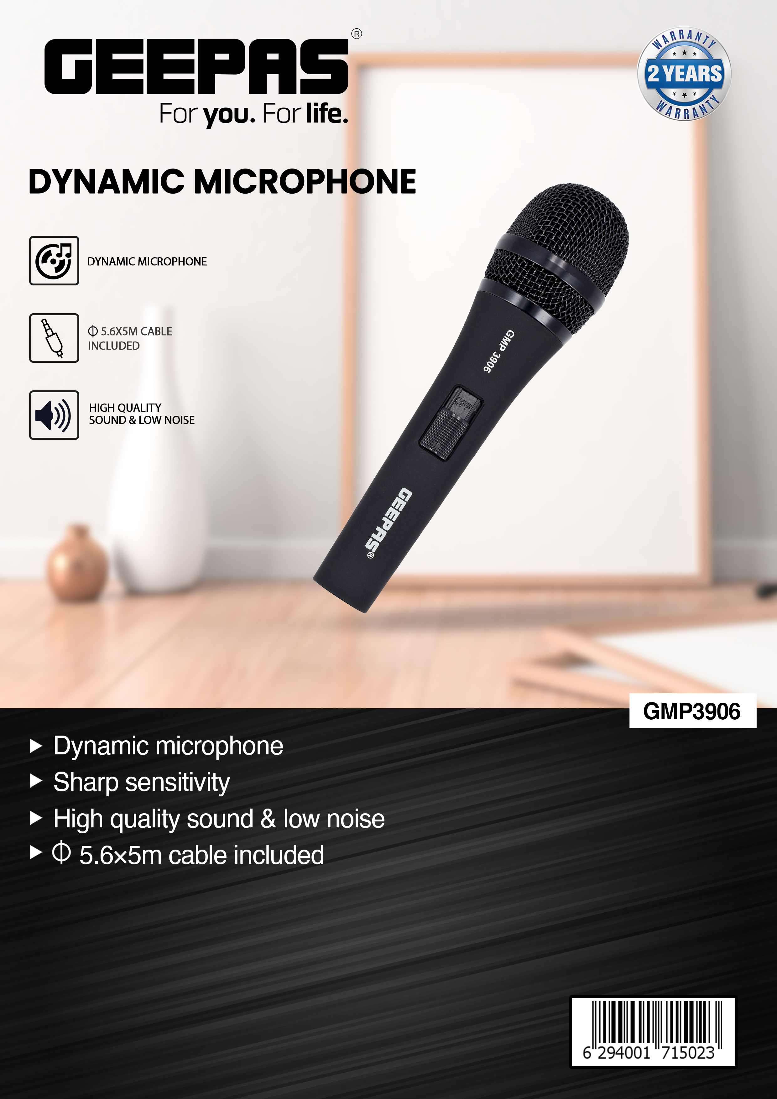 Buy Geepas Dynamic Microphone 5.6 6M Cable Sharp Sensitivity