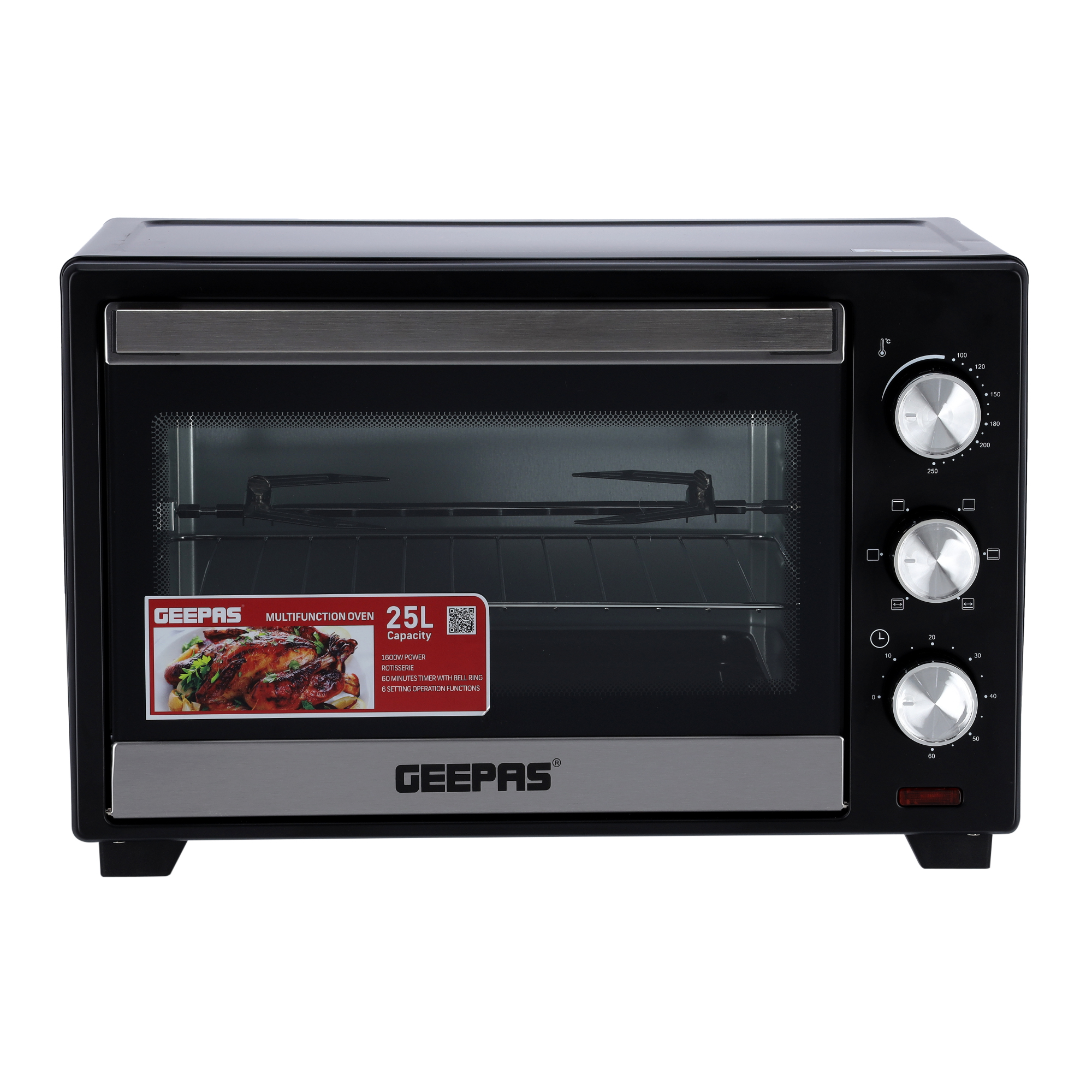 1380W & 60 Minutes Timer Accessories Included & Convection Function 2 Years Warranty Geepas 21L Mini Oven & Grill Rotisserie Function & 6 Selectors for Baking Roasting & Grilling 