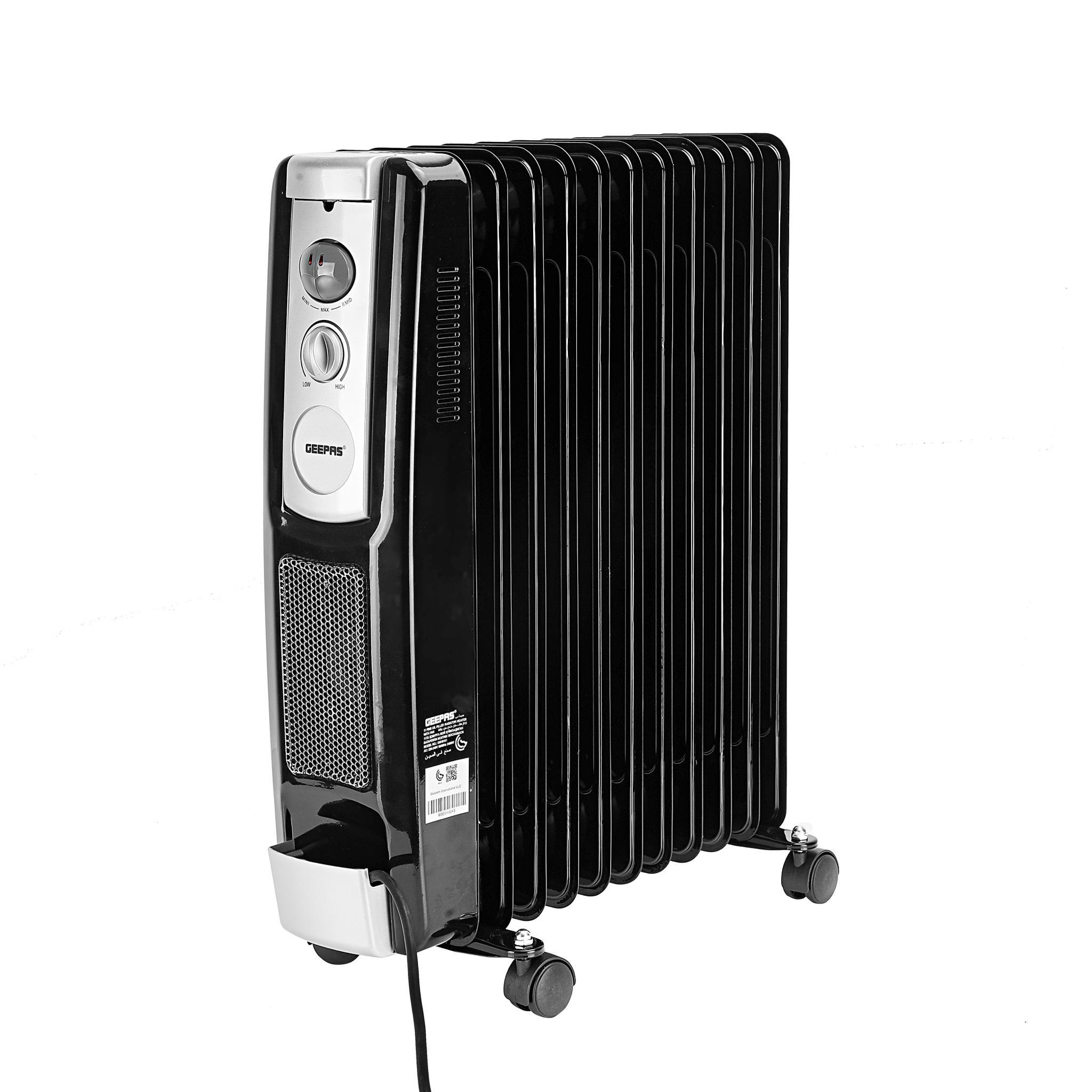 Buy Geepas 11 Fins Oil Filled Radiator Heater With Fan 2400W - 3 Speed  Adjustable Thermostat Online in UAE - Wigme