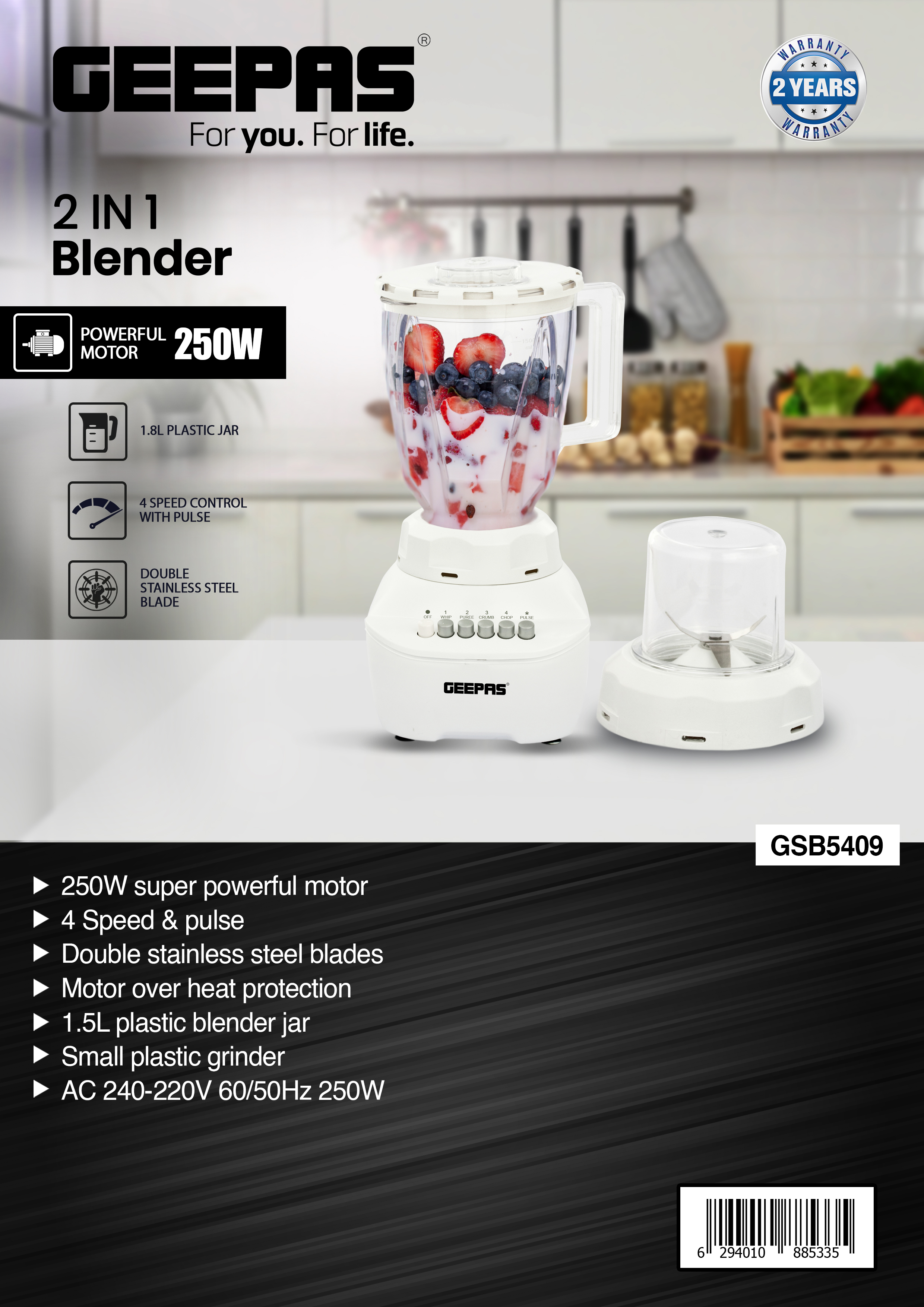 Geepas 500W 2in1 Multifunctional Blender