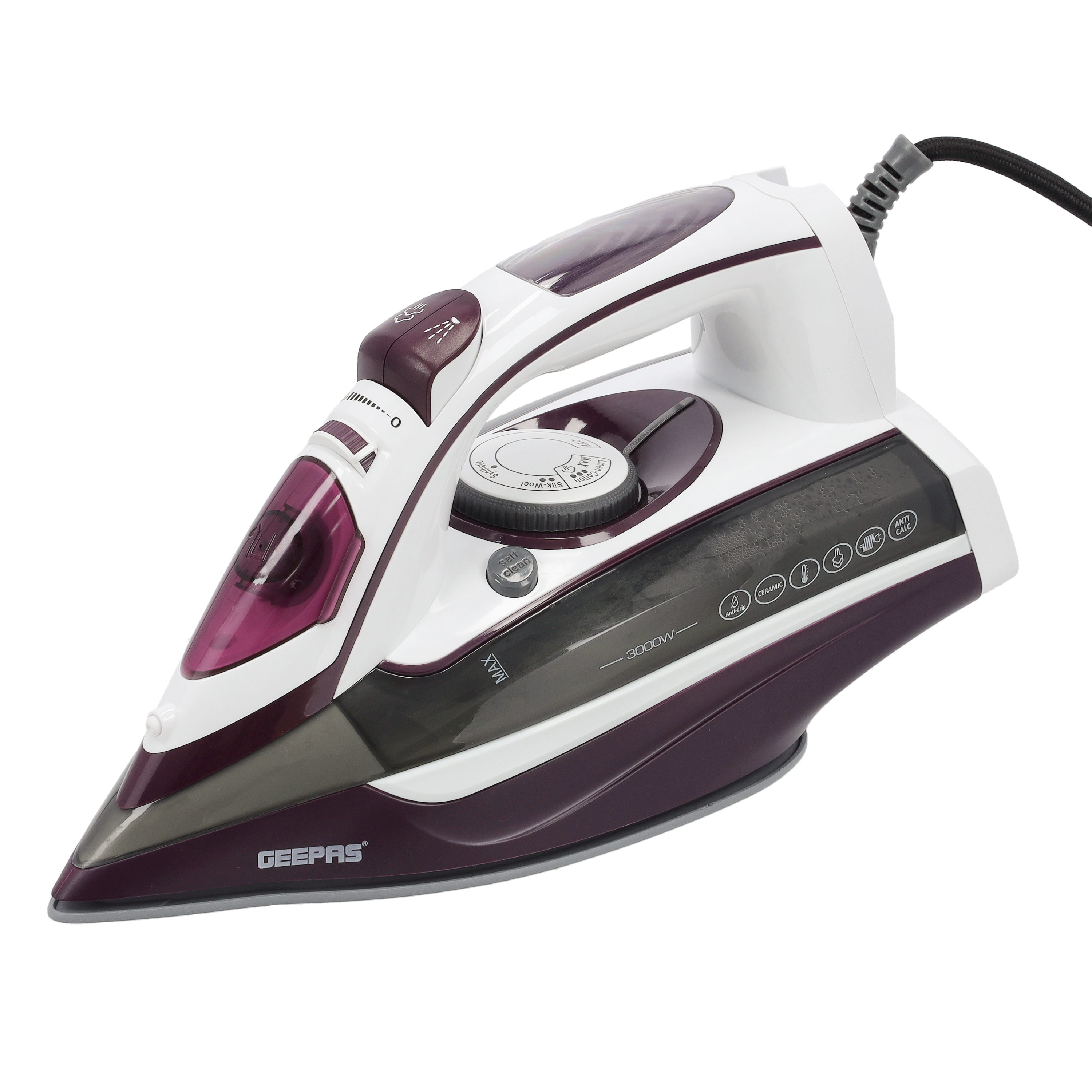Adjustable Temperature Control Steam Function with Ceramic Coating Plate 2 Year Warranty Geepas 2200W Steam Iron for Crisp Ironed Clothes