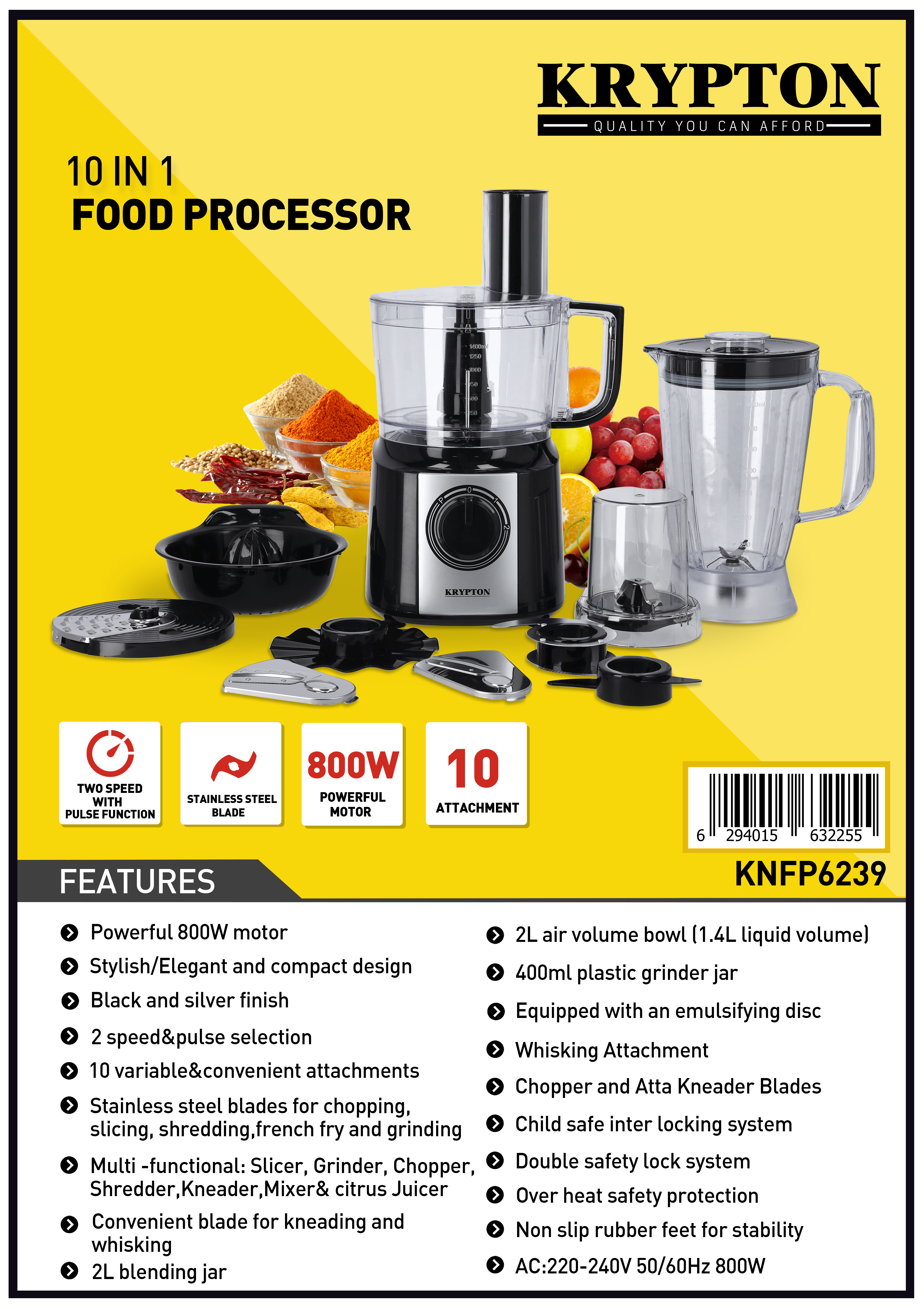 16-Cup Food Processor Grinder Blender Combo,10-In-1 Multi-Function Food  Chopper