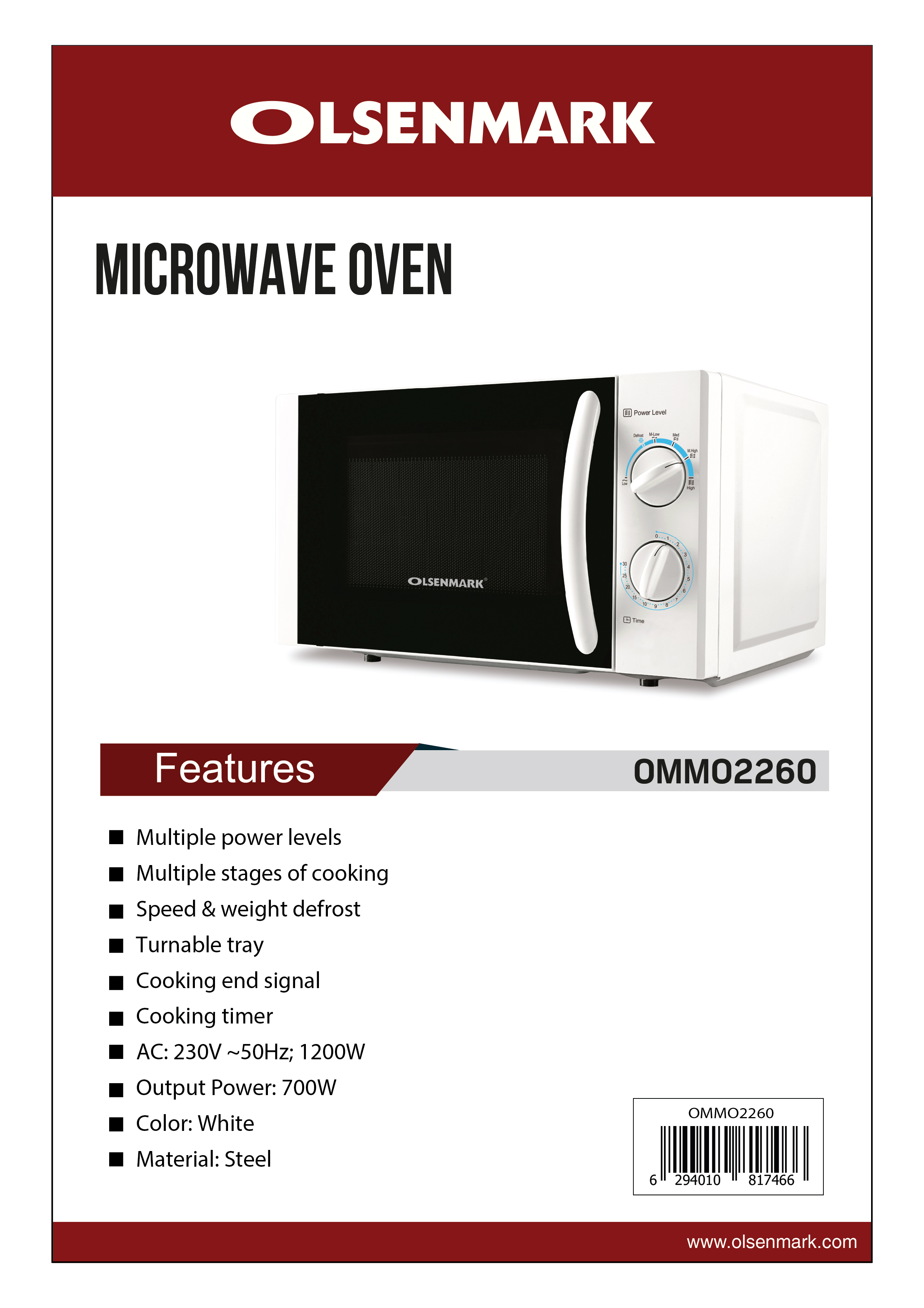 olsenmark ommo2260 microwave oven 20l