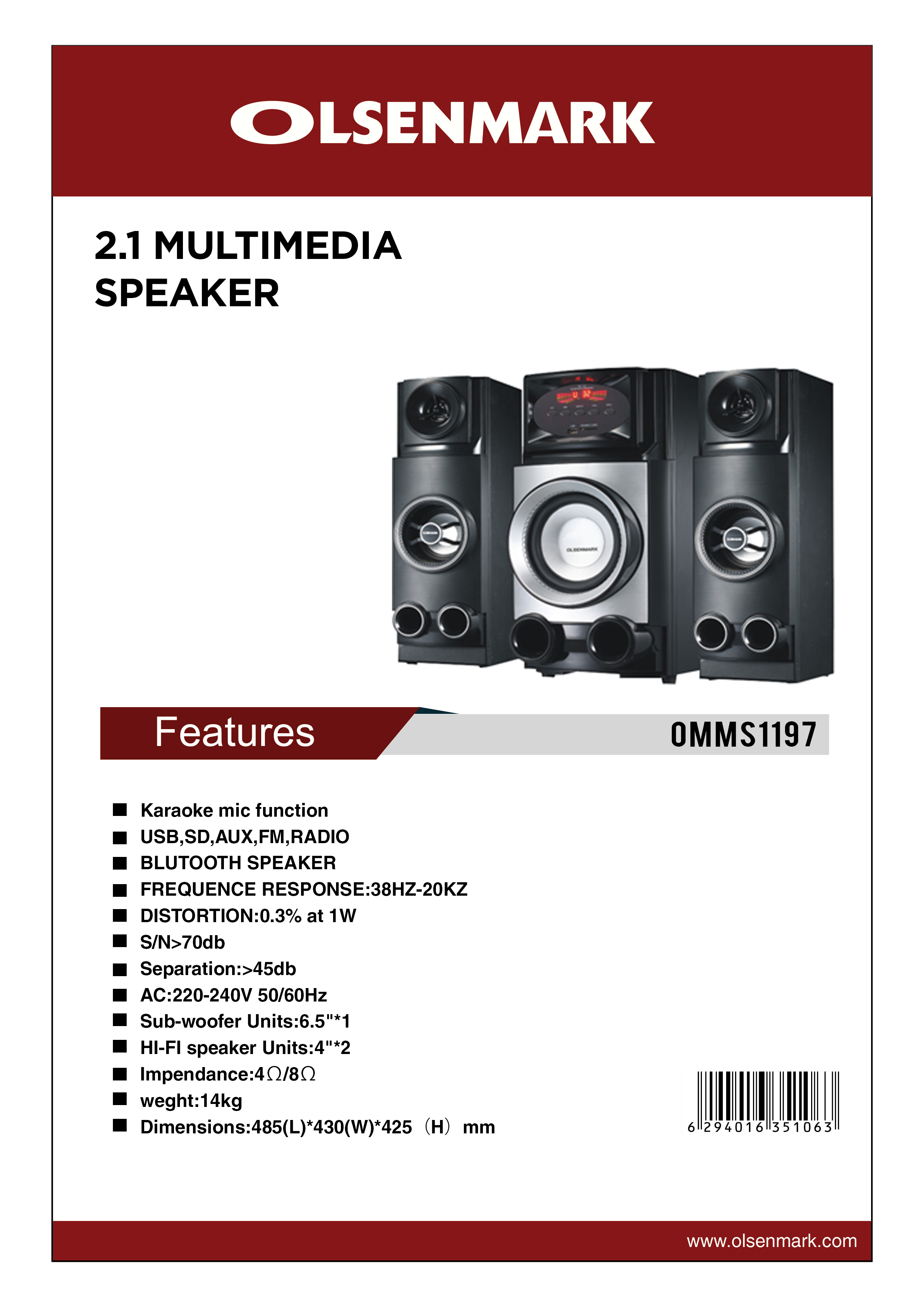 olsenmark 2.1 multimedia speaker