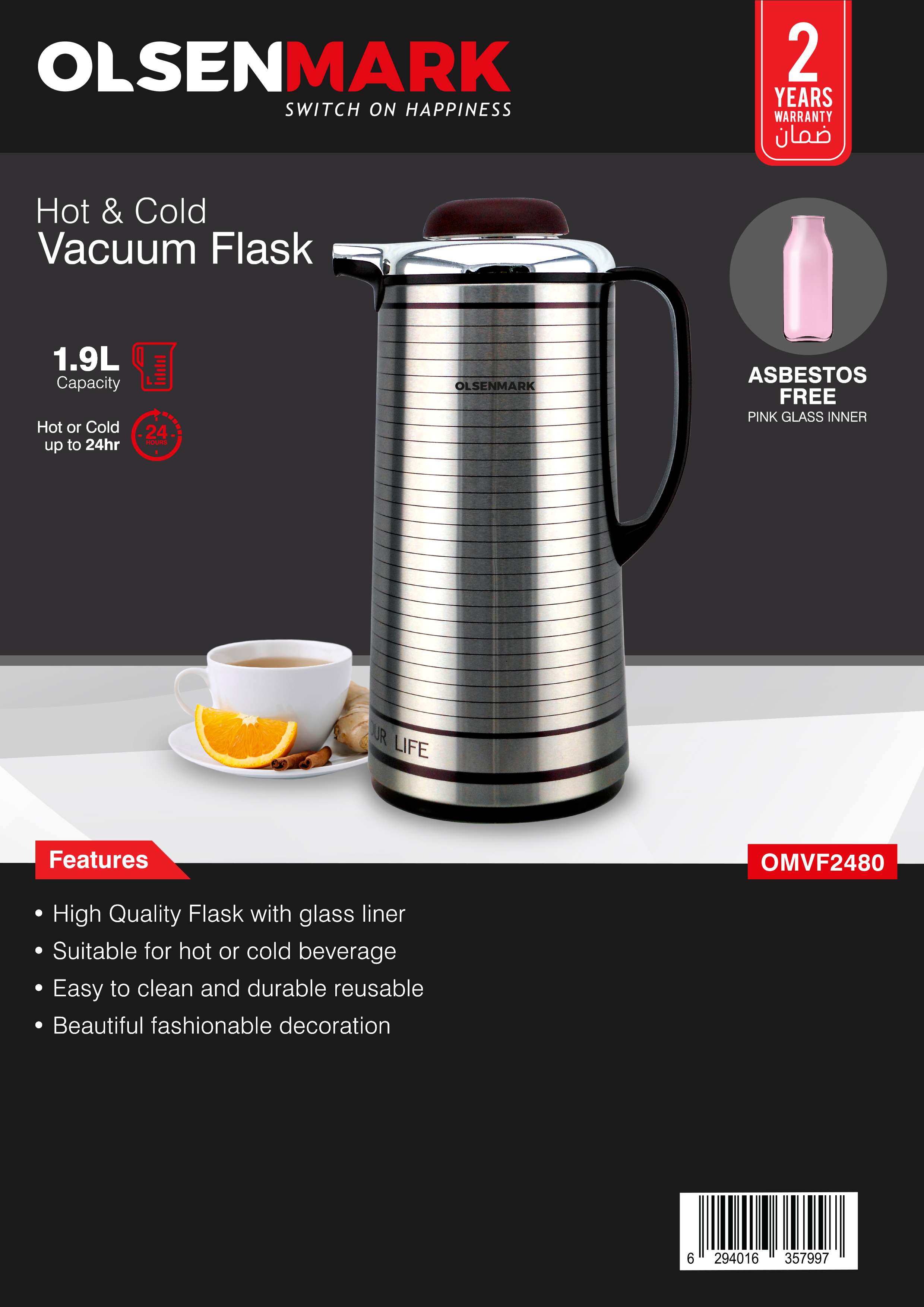 24 Hours Hot & Cold Vacuum Jug Thermos With 1.9 Liter Capacity