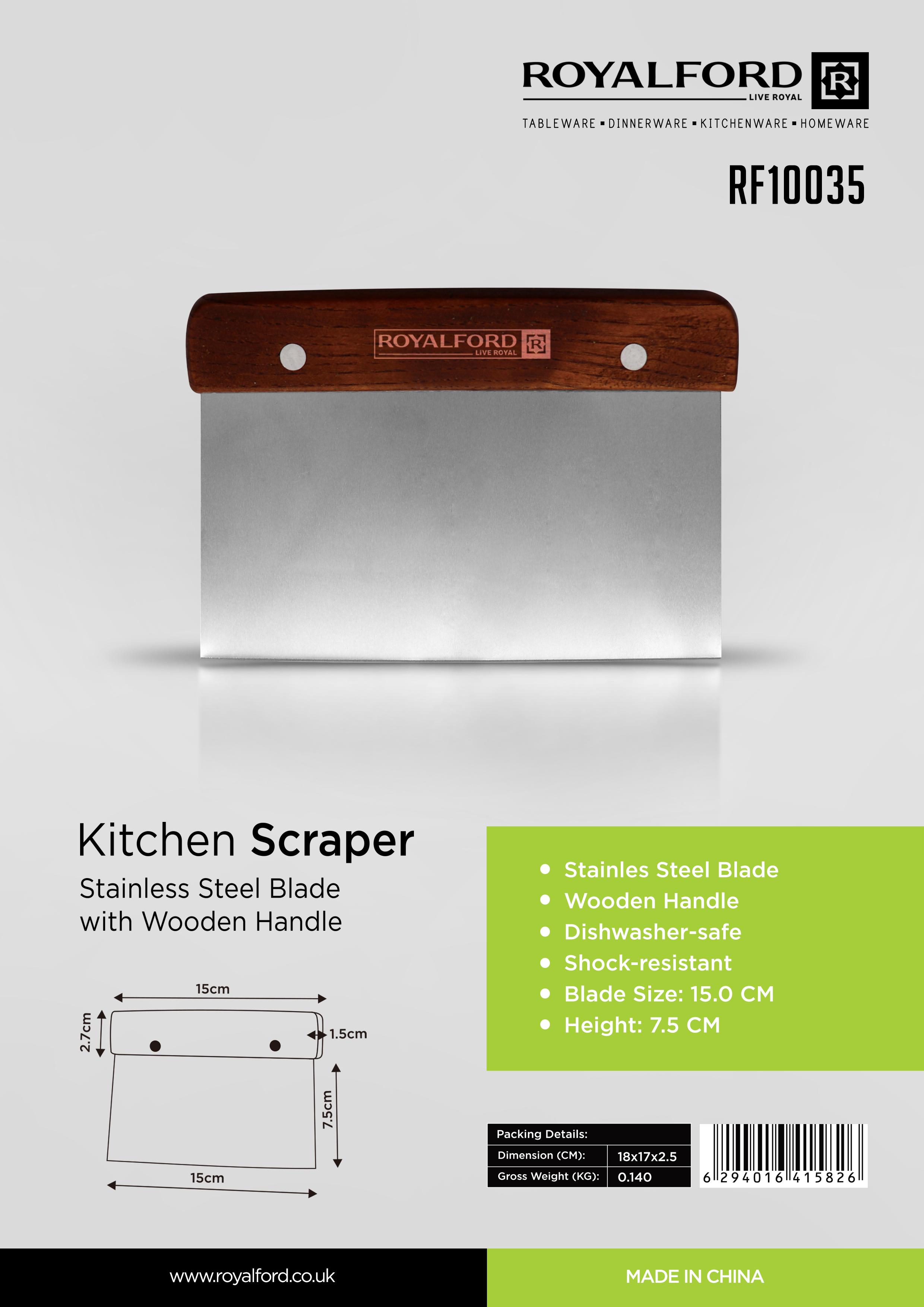 6 SS Kitchen Scraper/Wooden Handle1X144