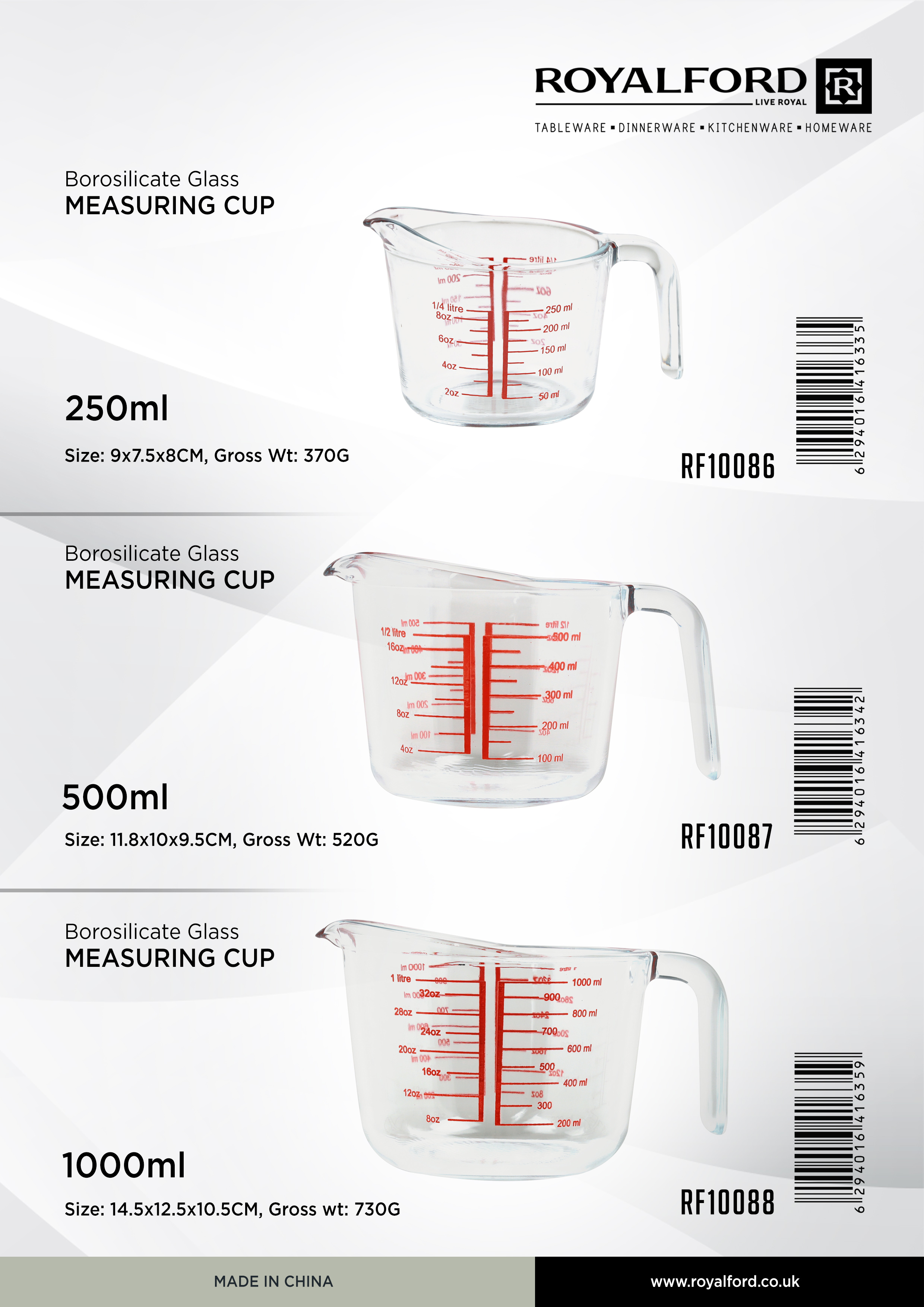 Heat Resistant 250 Ml 500 Ml 1000 Ml High Borosilicate Pyrex 3 Piece Glass  Measuring Cup Set - China Glass Measuring Cups and Measuring Cup Glass  price