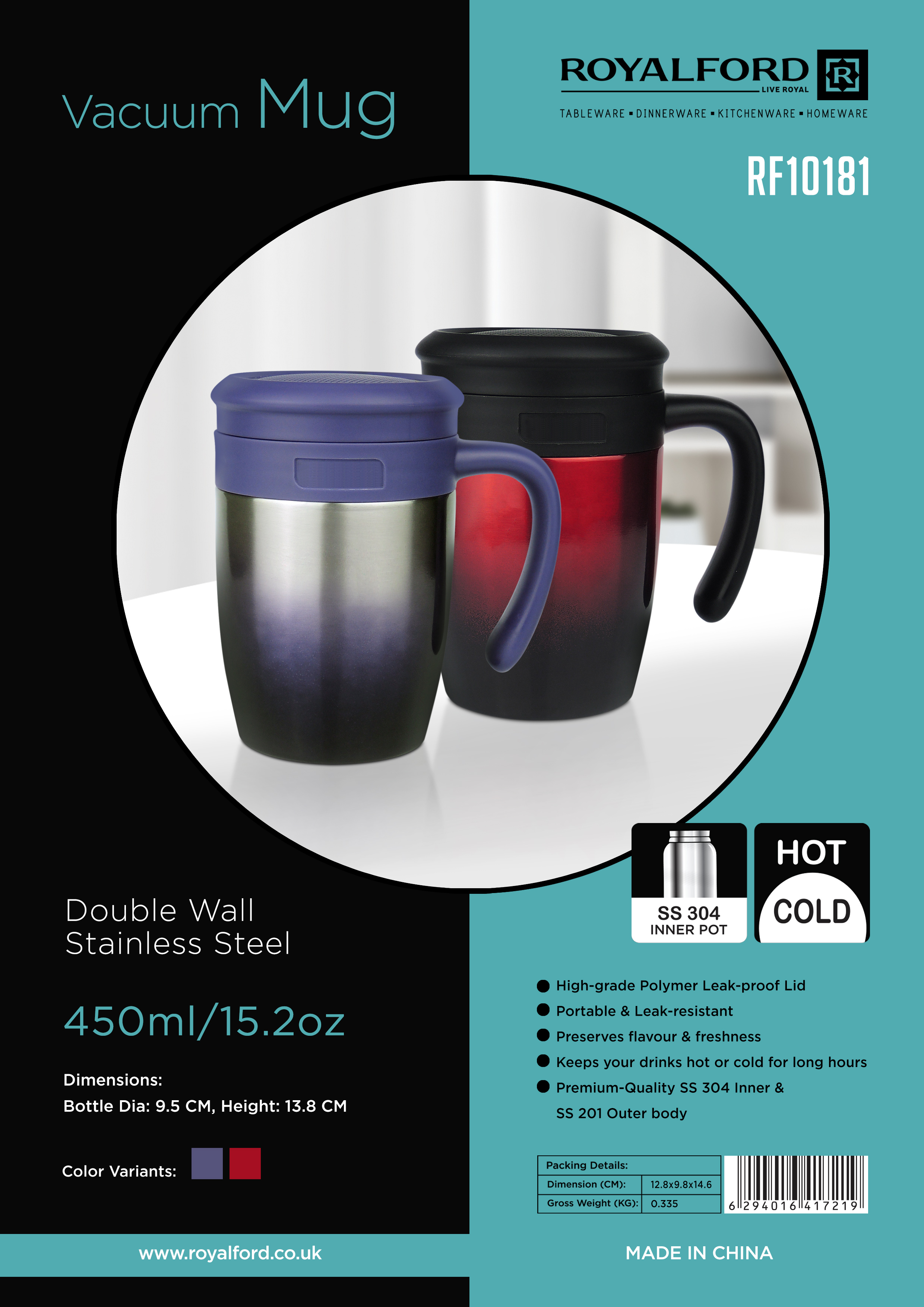 Stainless Vacuum-Insulated Mug Set in 450ml