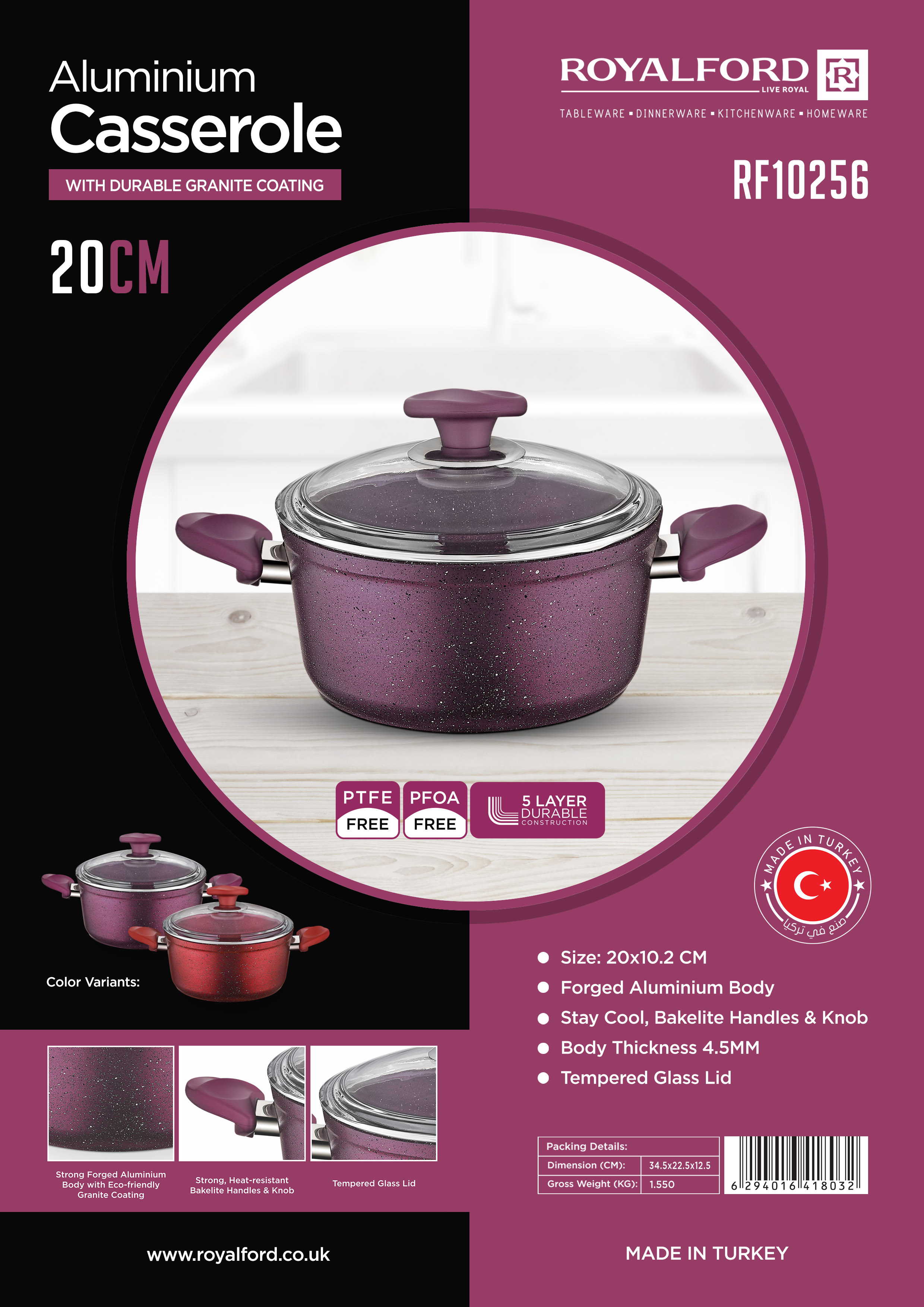 CASSEROLE EN ALUMINIUM 20CM EFFET PIERRE ANTI-ADHÉSIVE CAS20 TFSI