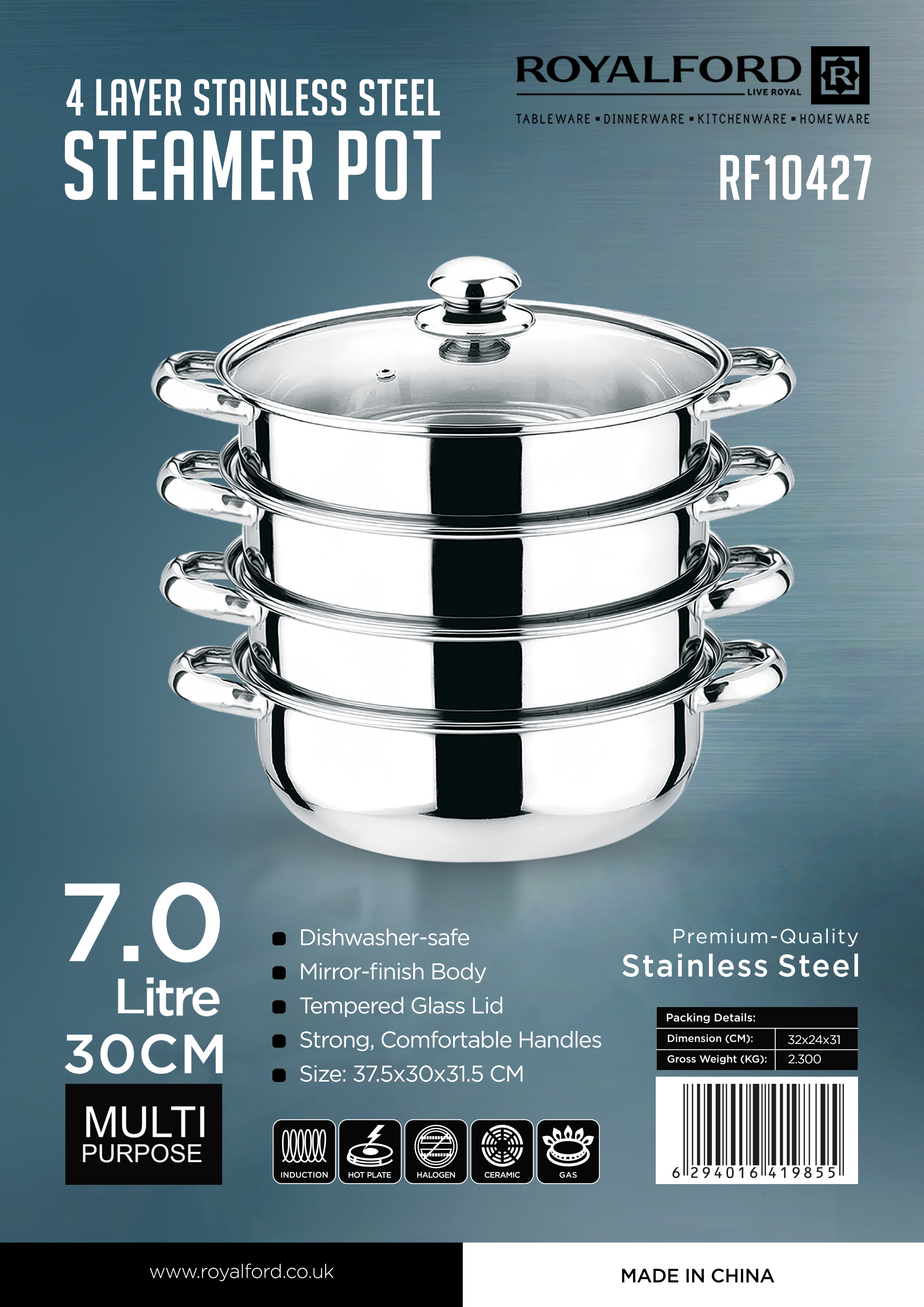 5 Tier Hot Pot 30cm Steamer Stainless Steel Pot Cooking Steam Cooker  Cookware US
