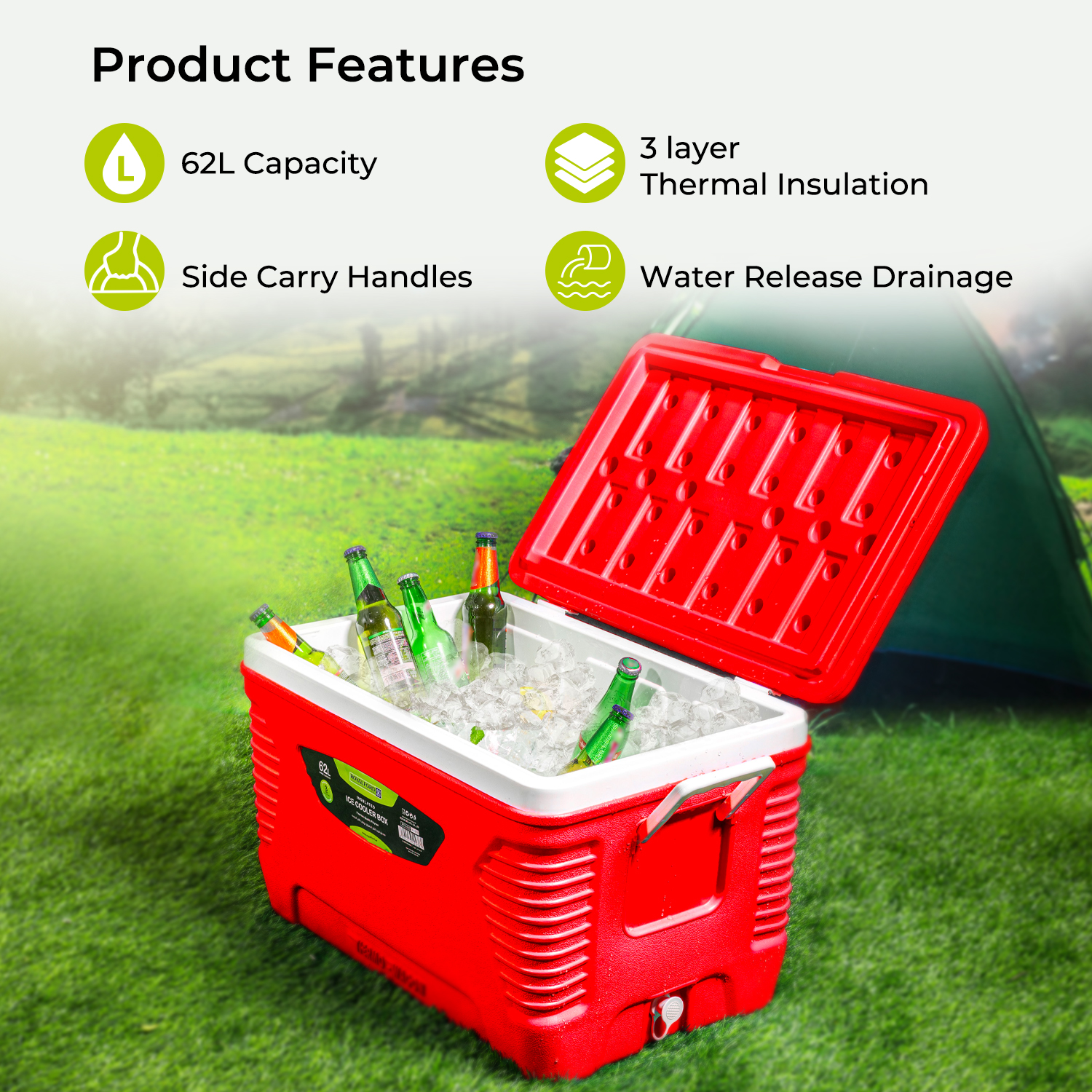 Insulated Ice Cooler Box - 62Ltr