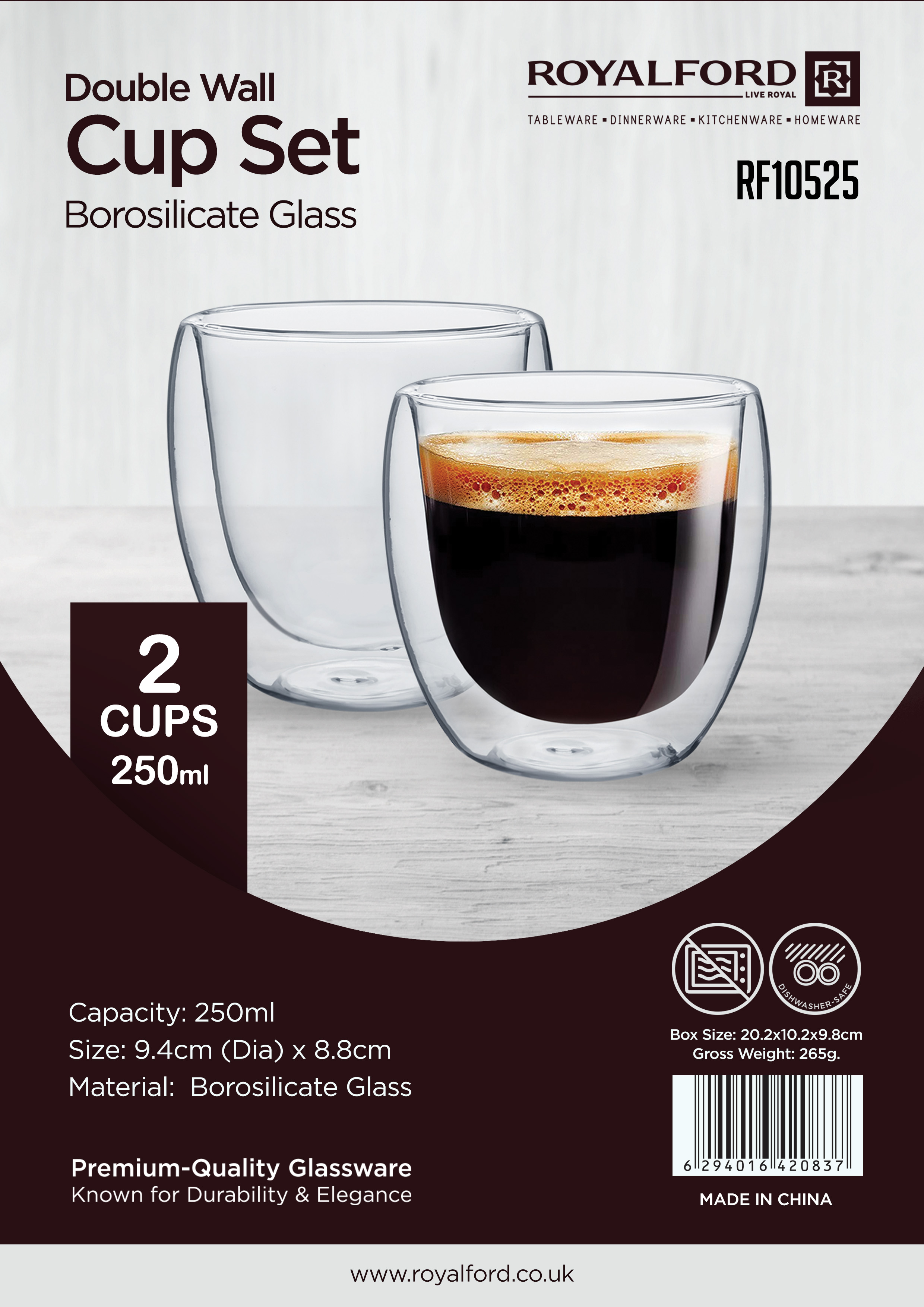 250ml Double Wall Glass Espresso Cups With Dish And Spoon Heat