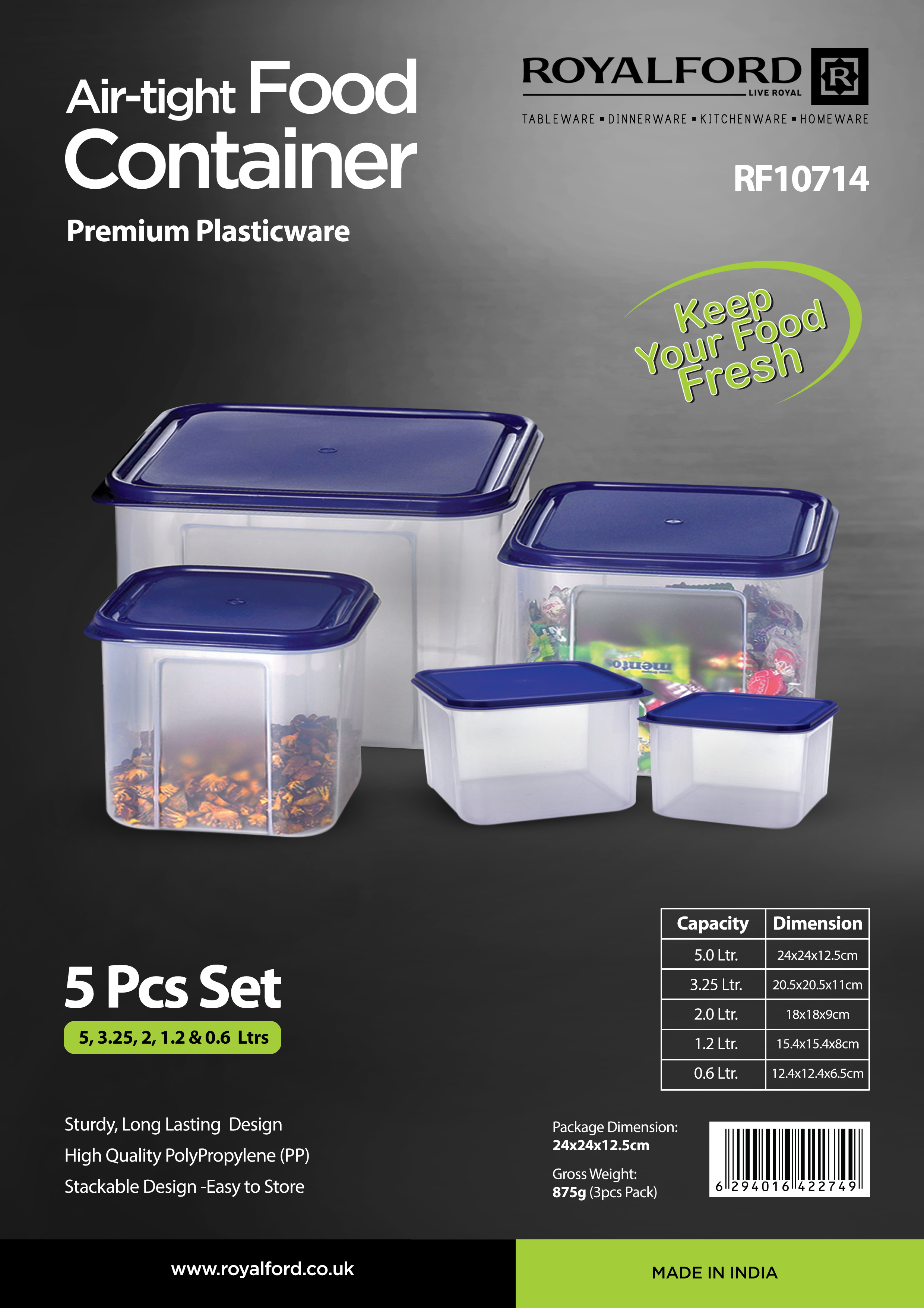 Air-Tight Food Container, Transparent Container, RF10714, 5Pcs Reusable &  Freezer Safe Container, Portable & Long-Lasting Design, Keeps Food Fresh