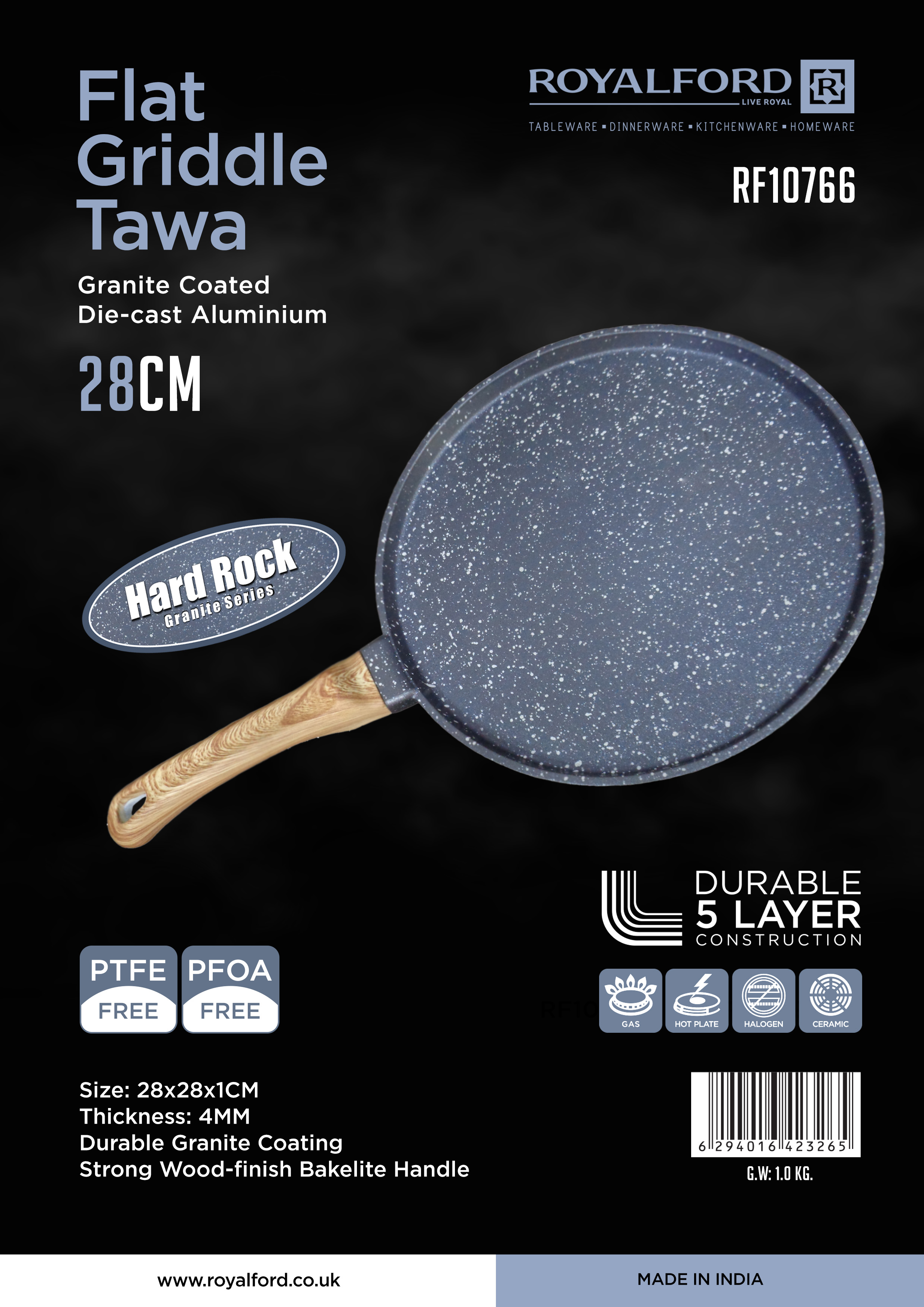 Marble Coated Tawa/Griddle/Paratha Pan - Black