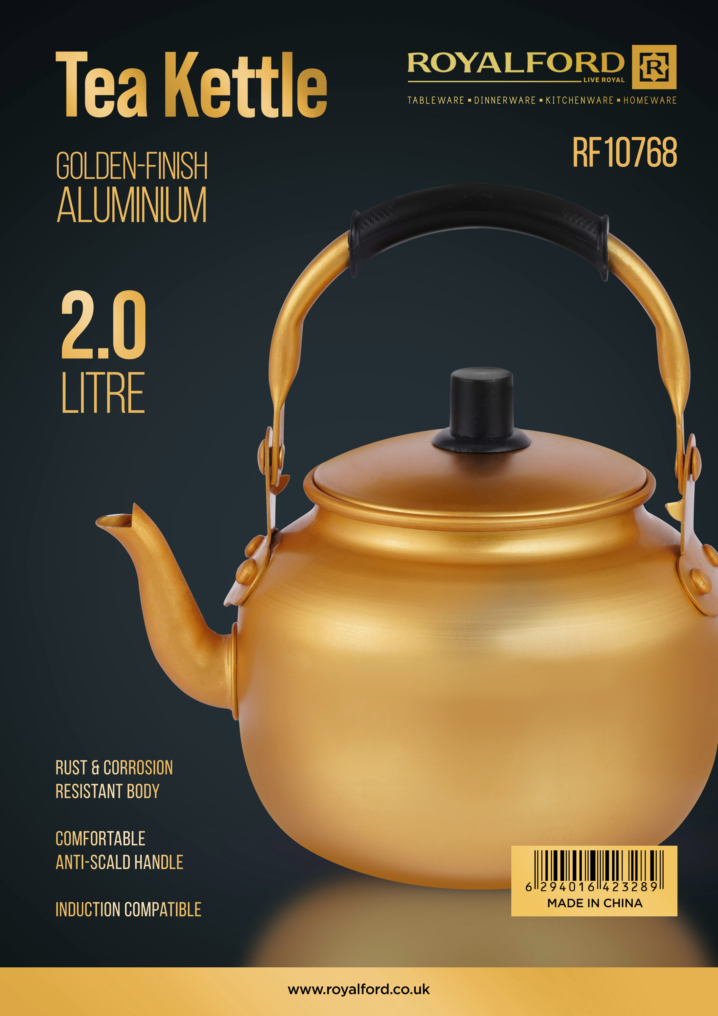 Royalford 2 Litre Aluminium Tea Kettle Golden