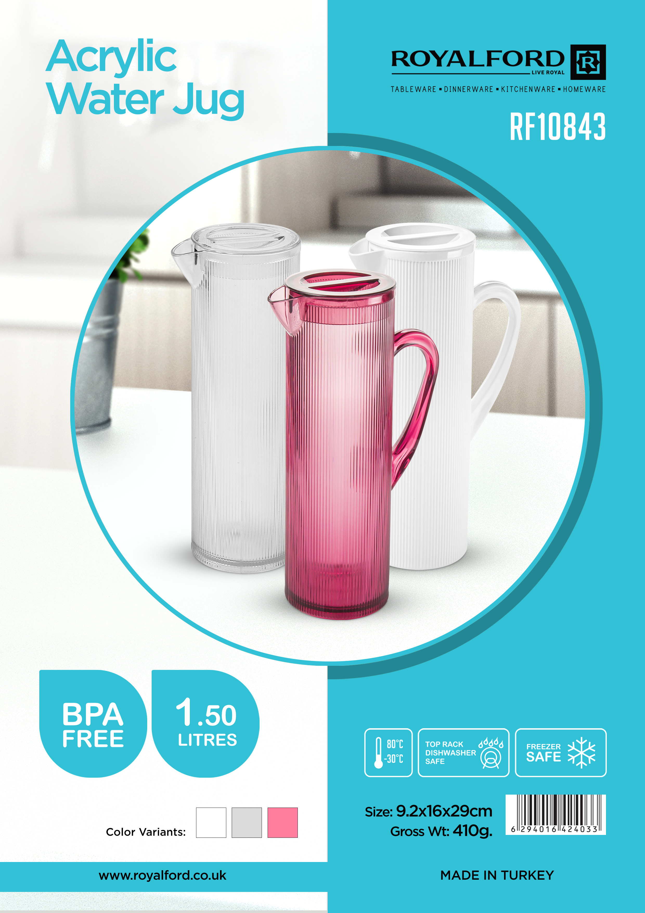 Royalford RF345N 2L Acrylic Jug - Acrylic Plastic Large Drink Jug with  Comfortable Handles & Leak Proof Lid