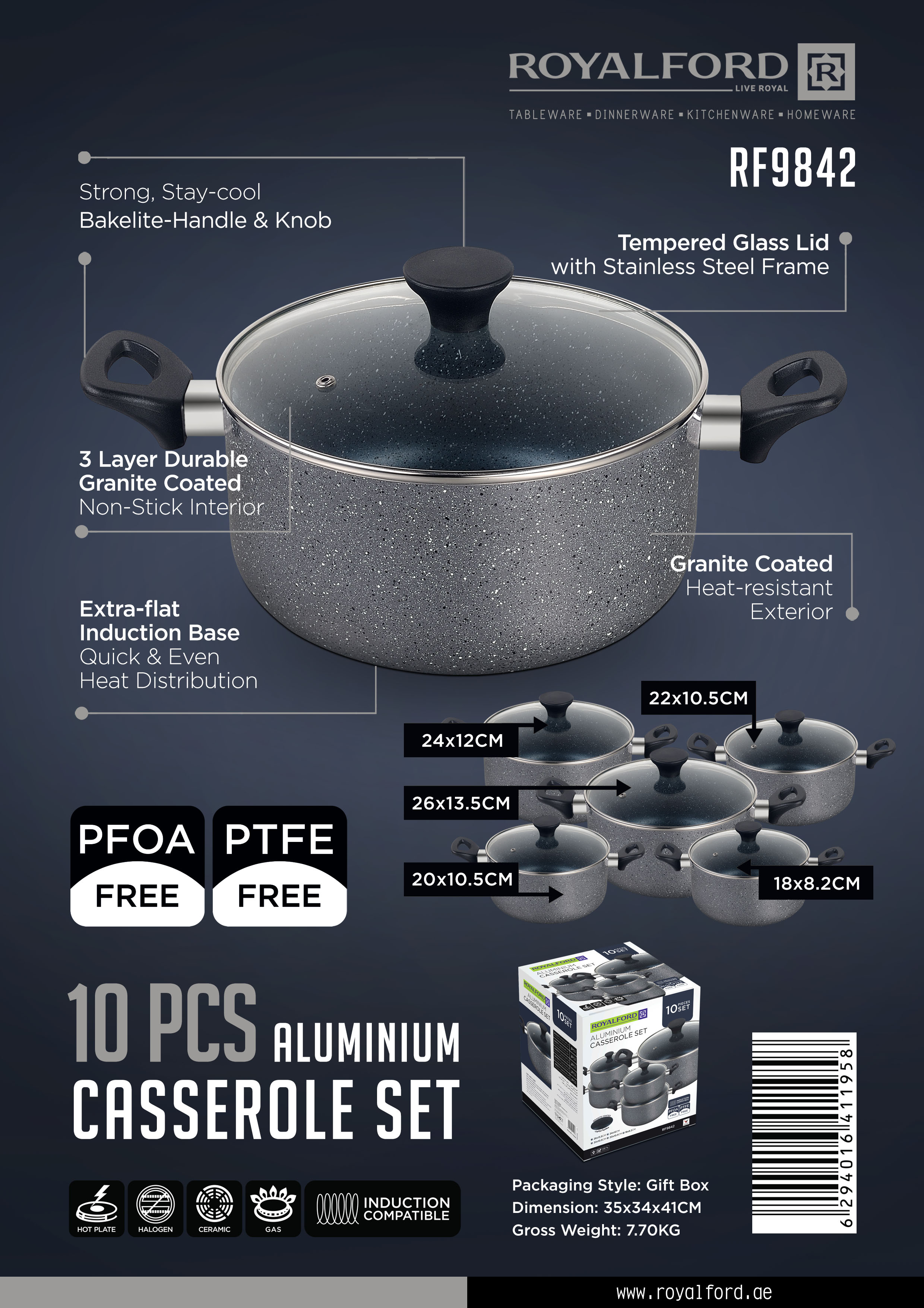Buy Royalford 10 Pc Die-Cast Aluminium Saucepan Set - Cookware Casserole  Pan Set - Non-Stick Stock Pot Online in UAE - Wigme