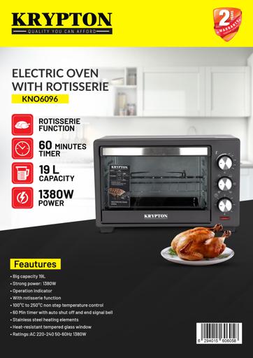 display image 8 for product Krypton 1280W Electric Oven, 6 Power Levels And 60 Minute Timer, 19 Liter Capacity, Auto Shut-Off