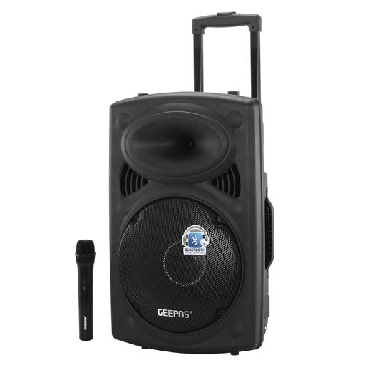 display image 5 for product Geepas GMS8519 12-Inch Trolley Bluetooth Speaker - Wireless Microphones, LED Lights| Portable with Trolley Handle, USB & Auxiliary Inputs|   Years Warranty