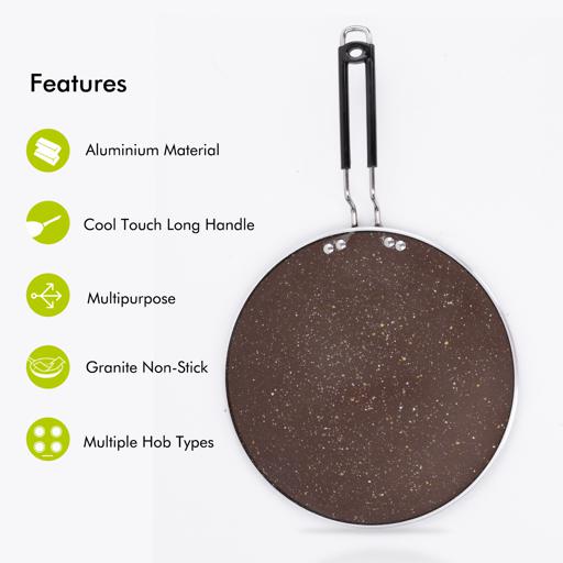 display image 1 for product Royalford Aluminium Round Tawa 30Cm - Marble Coating Pan Suitable For Crepe Chapatti Pancakes