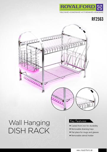 display image 8 for product Wall Hanging Dish Rack, 2-Tier Dish Drainer, RF2563 | Draining Board with Removable Tray | Utensil Holder | Compact  & Easy to Assemble Organization Shelf