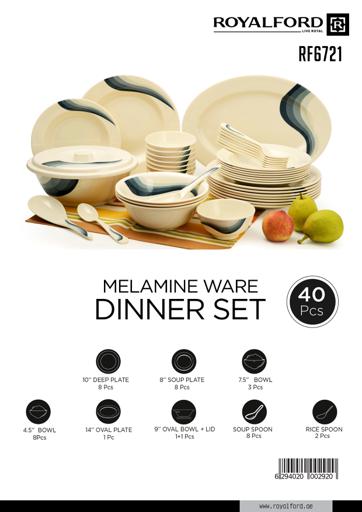 display image 9 for product Royalford Melamine Ware Dinner Set, 40 Pcs