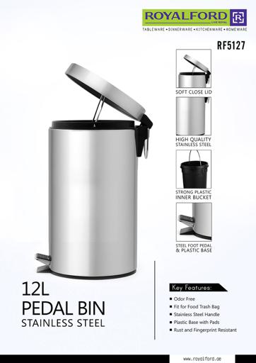display image 10 for product Royalford Stainless Steel Pedal Bin, 12L - Fingerprint Proof, Rust Resistant, Odor Free & Hygienic