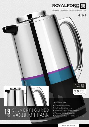 display image 12 for product Royalford 1.9L Silver Vacuum Flask - Stainless Steel Keeping Hot/Cold Long Hour Heat/Cold Retention