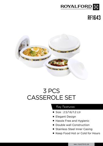Buy Royalford 3Pc Hot Pot Insulated Food Warmer - Thermal Casserole Dish -  Double Wall Insulated Serving Online in UAE - Wigme