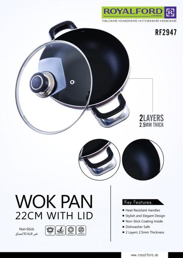 display image 12 for product Royalford Aluminium Wok Pan With Glass Lid, 22 Cm - Induction Safe Frying Pan With Durable Non-Stick