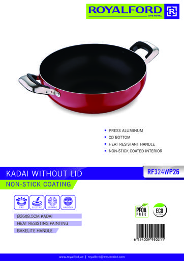 display image 11 for product Royalford Kadai Wok Pan, 26 Cm - Induction Safe Frying Pan With Durable Non-Stick Granite Coating